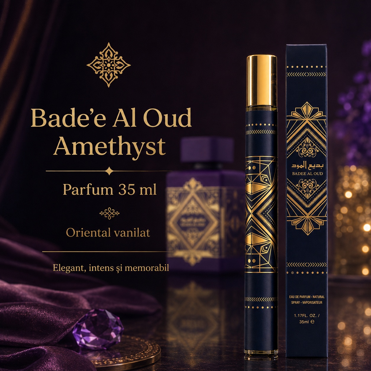 Badee Al Oud Amethyst parfum 35 ml oriental vanilat elegant intens și memorabil