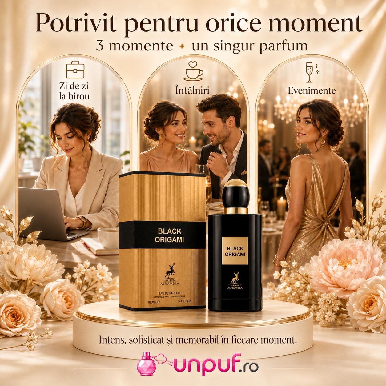 Parfum Black Origami Maison Alhambra potrivit pentru zi de zi la birou, &icirc;nt&acirc;lniri și evenimente