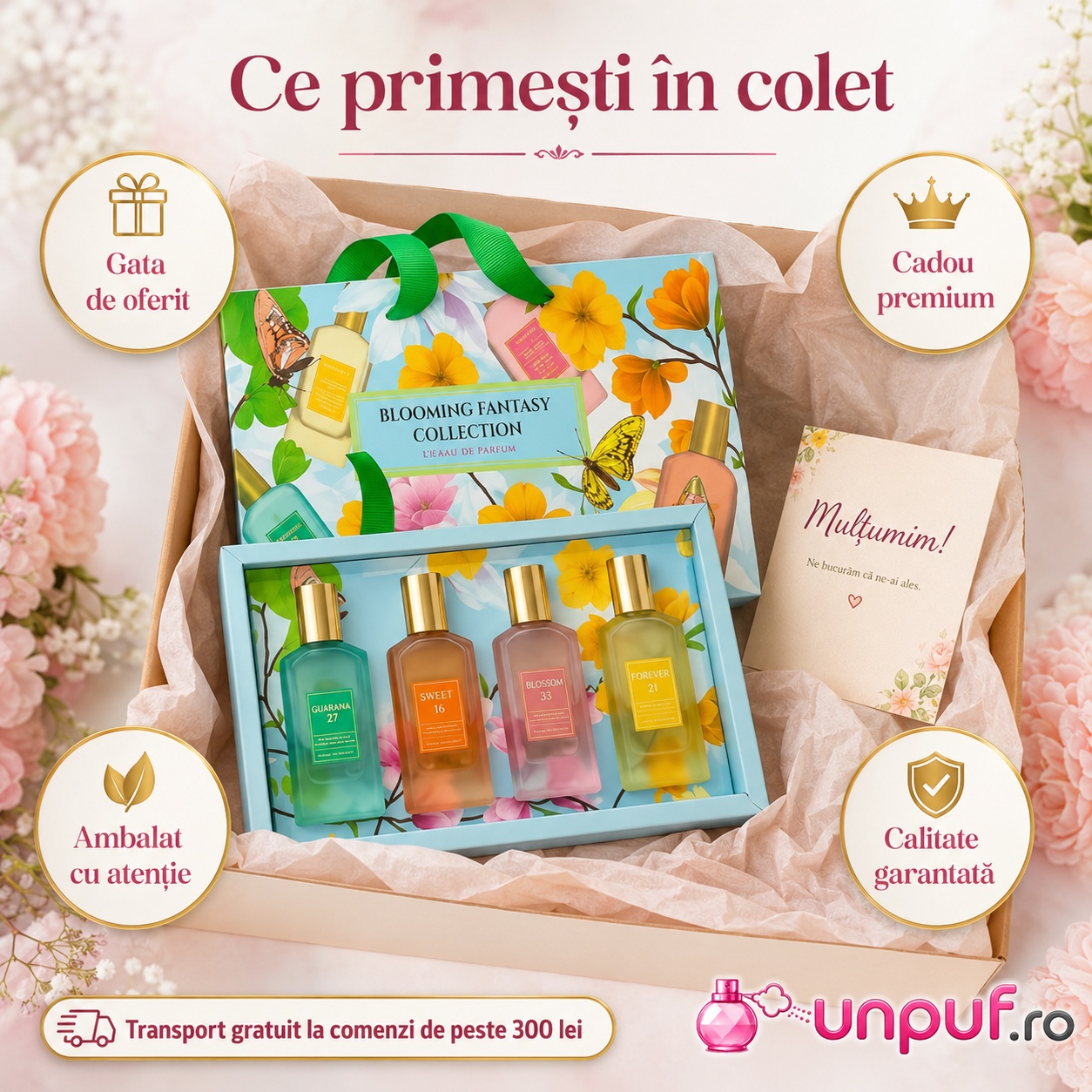 Blooming Fantasy cu note de bergamotă, pară, bujor, flori albe și trandafir