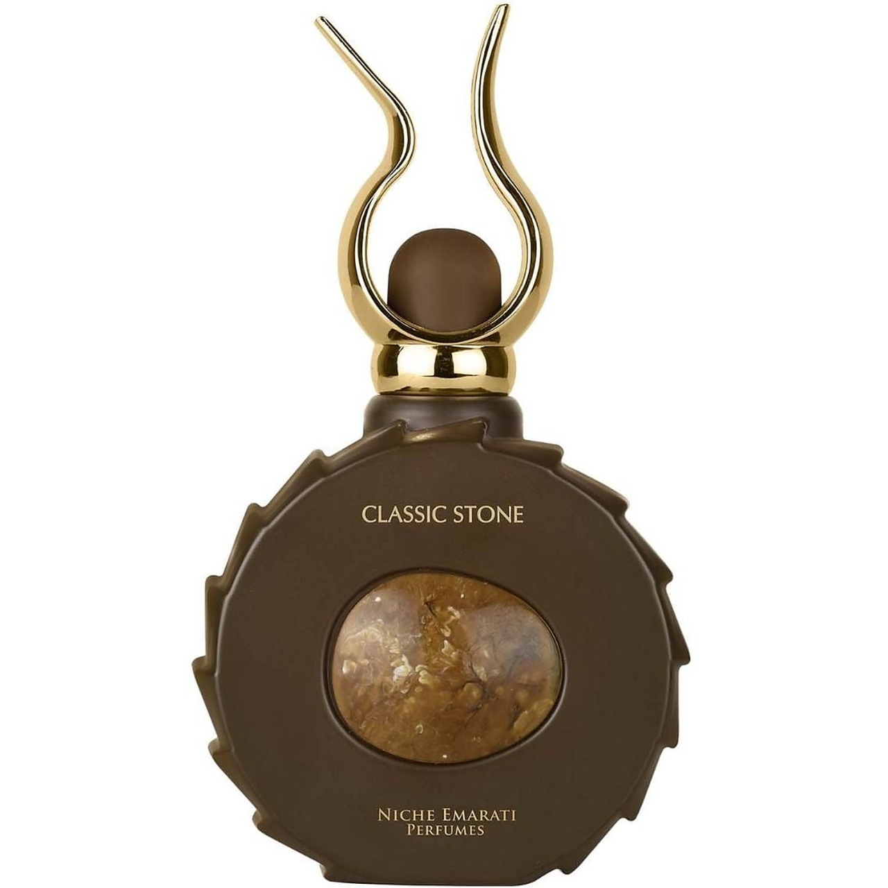 Sticlă reală Classic Stone Lattafa 100 ml cu flacon maro, detaliu central și capac auriu