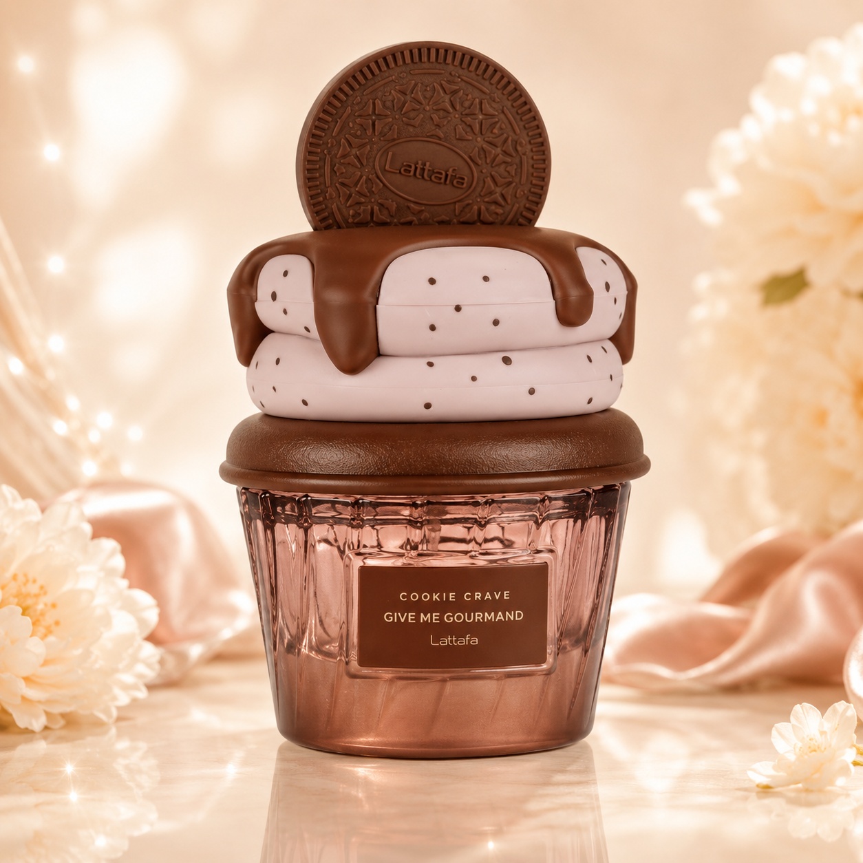 Flacon Cookie Crave Lattafa 75 ml parfum unisex cu design de biscuit, cremă și ciocolată