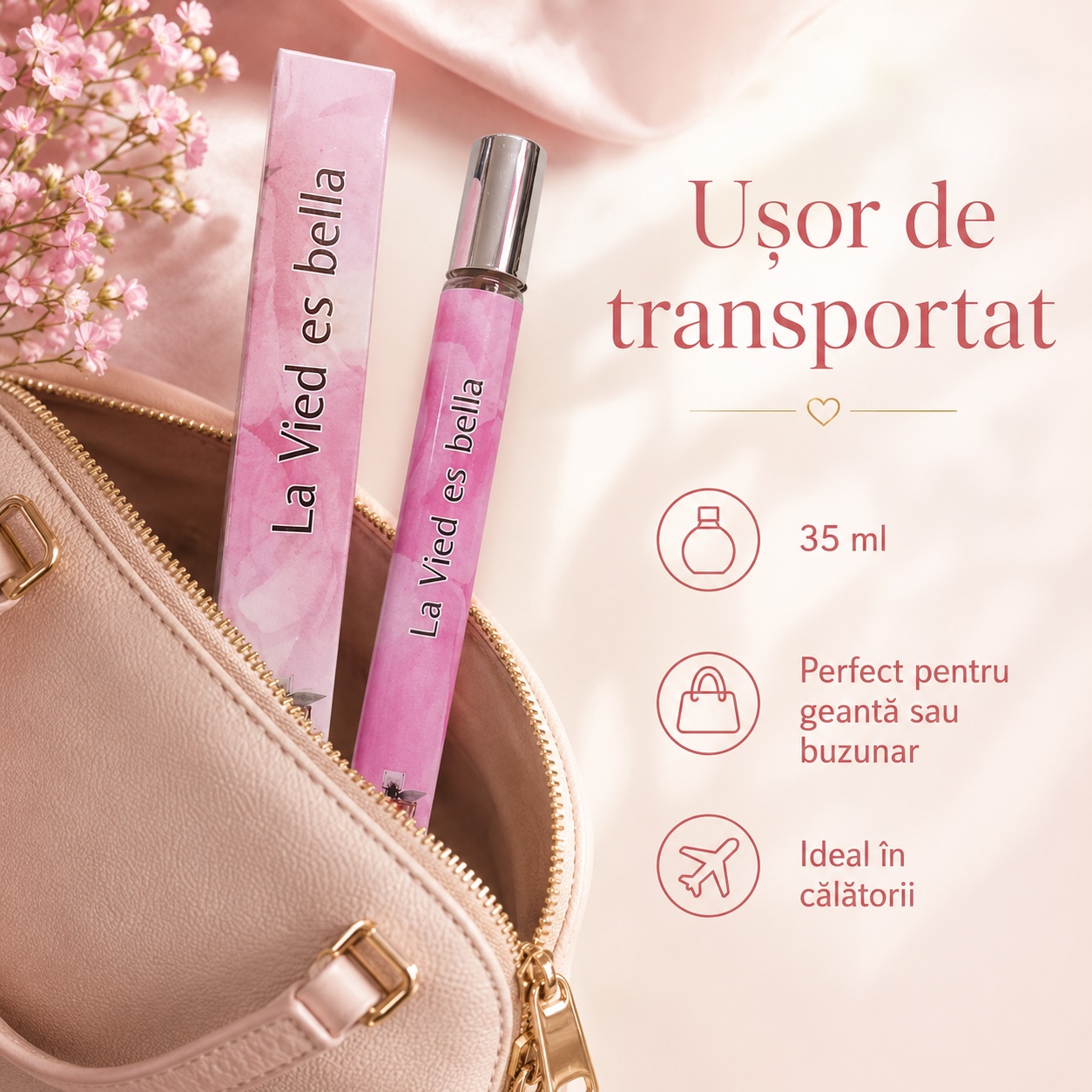 Parfum La Vied Es Bella 35 ml ușor de transportat perfect pentru geantă buzunar și călătorii