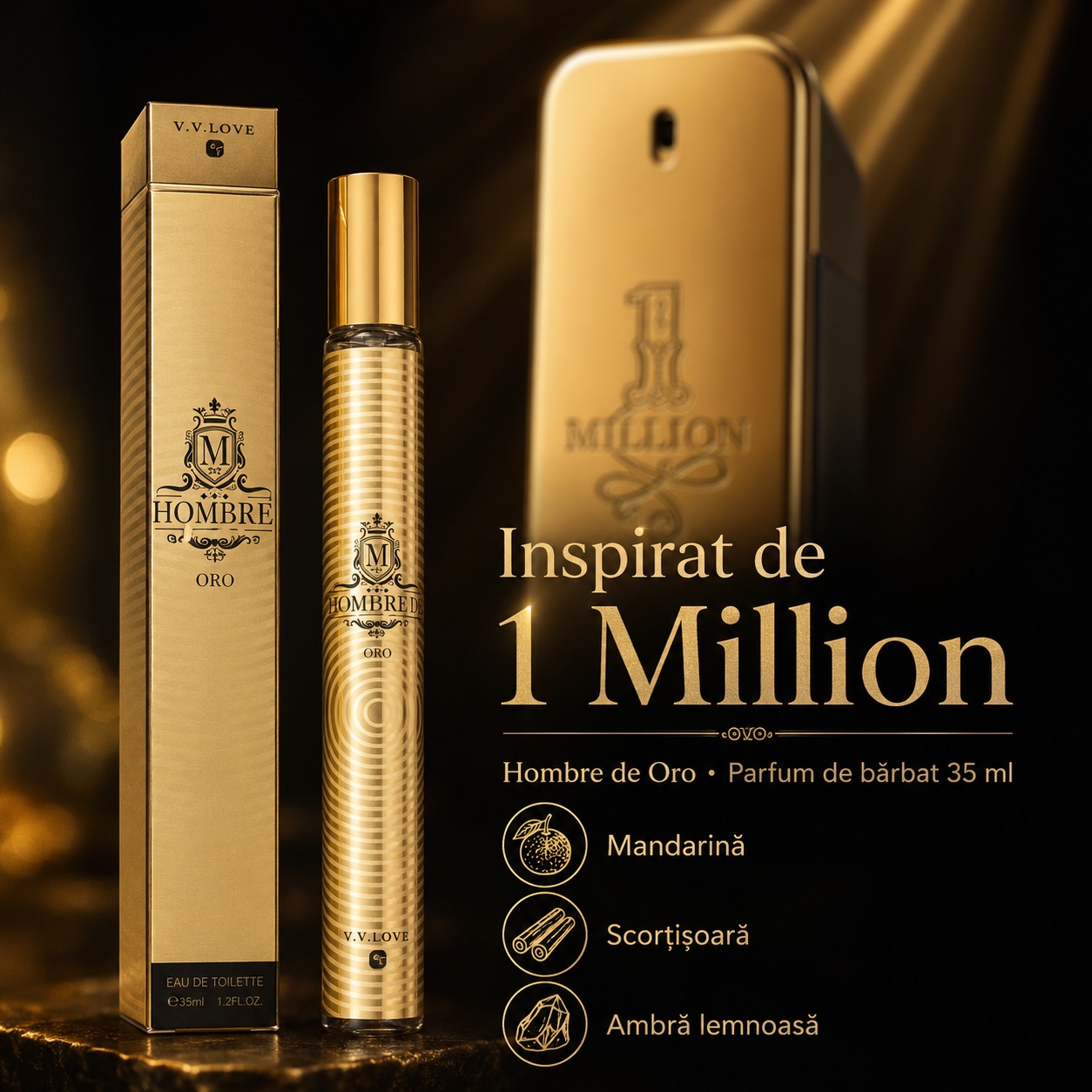 Parfum Hombre de Oro 35 ml inspirat de 1 Million parfum bărbătesc auriu