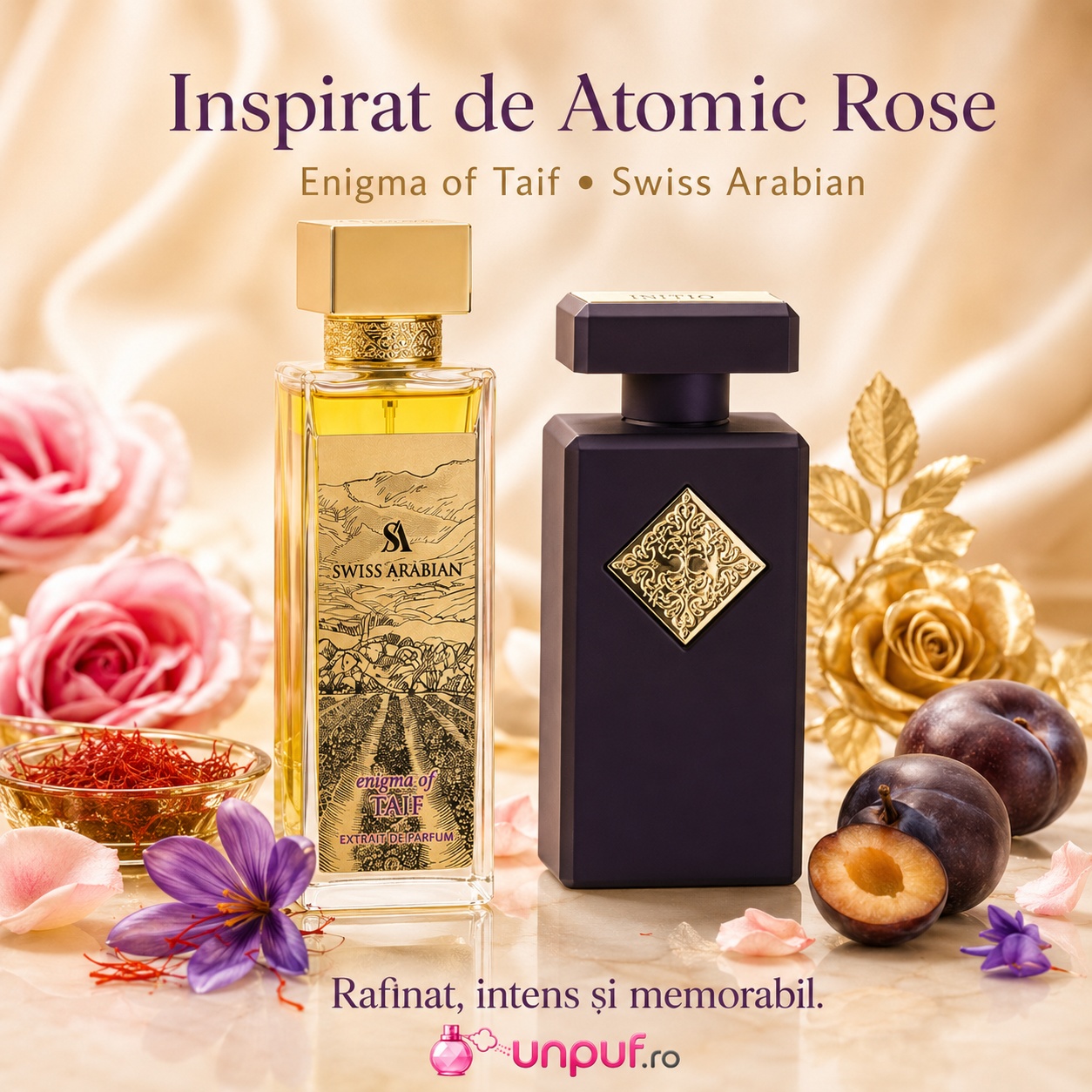 Enigma of Taif Swiss Arabian inspirat vizual de Atomic Rose parfum rafinat intens și memorabil