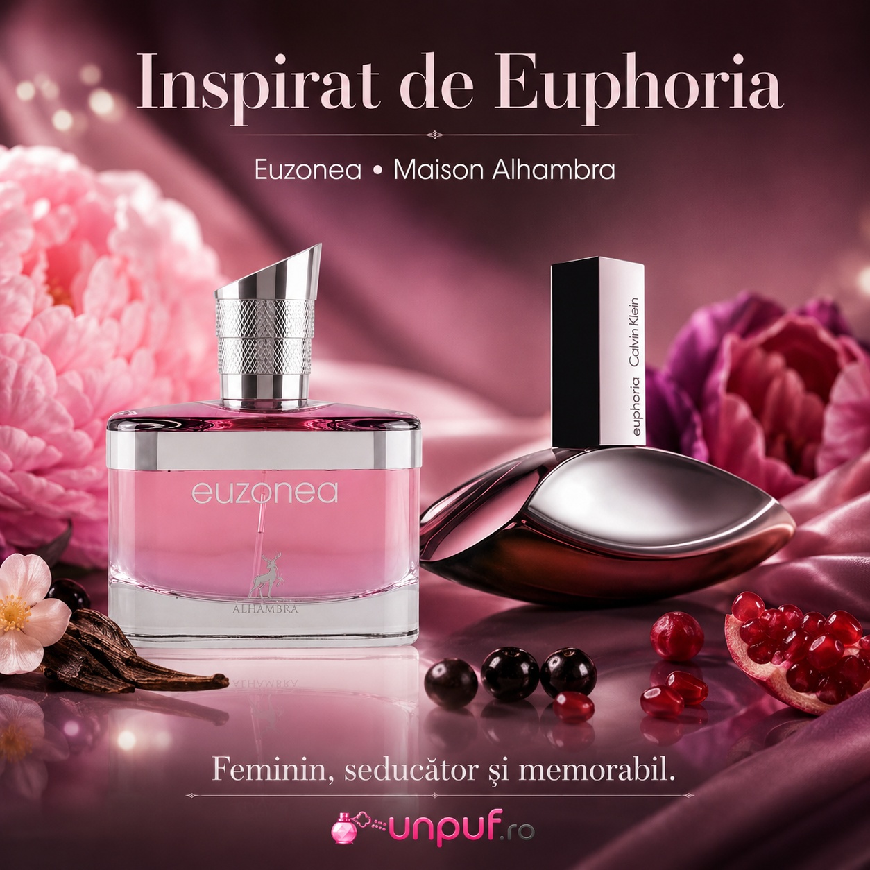 Parfum Euzonea Maison Alhambra inspirat de Euphoria Calvin Klein, feminin, seducător și memorabil