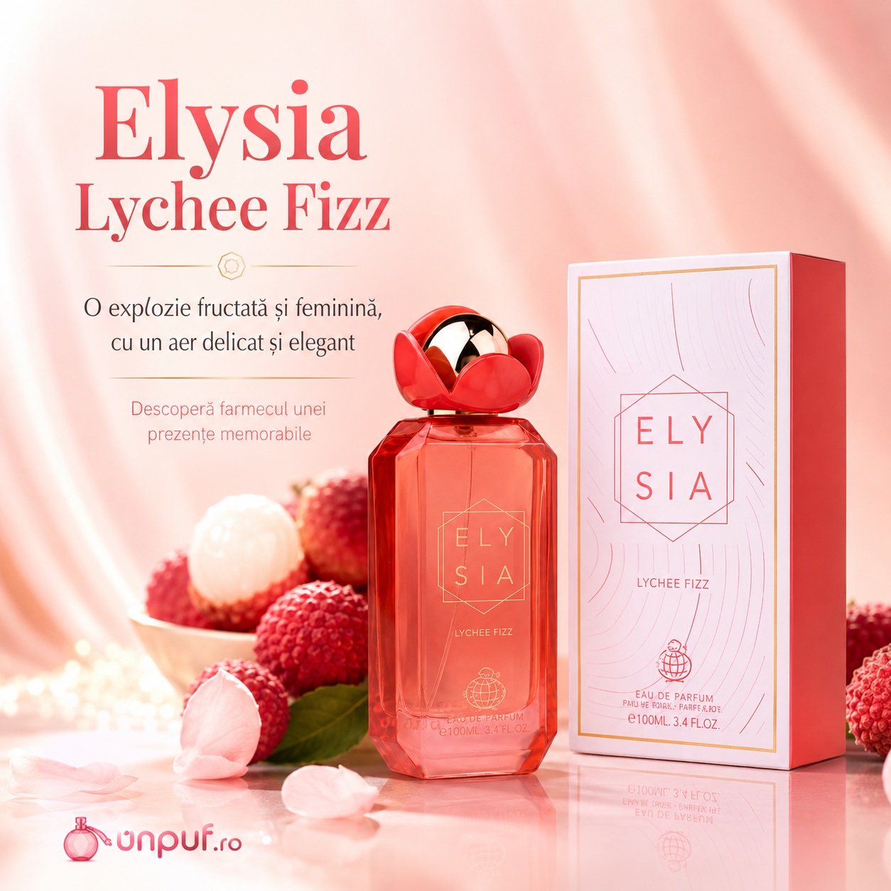 Elysia Lychee Fizz parfum feminin cu explozie fructată și aer delicat elegant