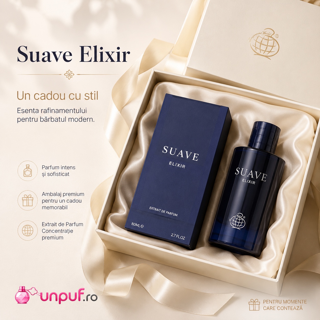 Suave Elixir Fragrance World cadou premium pentru bărbatul modern cu ambalaj elegant