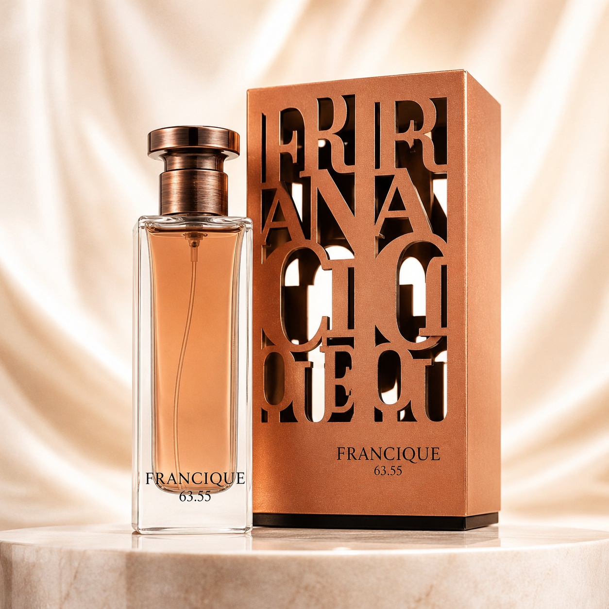 Parfum Arăbesc Francique 63.55 French Avenue 80 ml cu sticlă elegantă și cutie rose gold premium