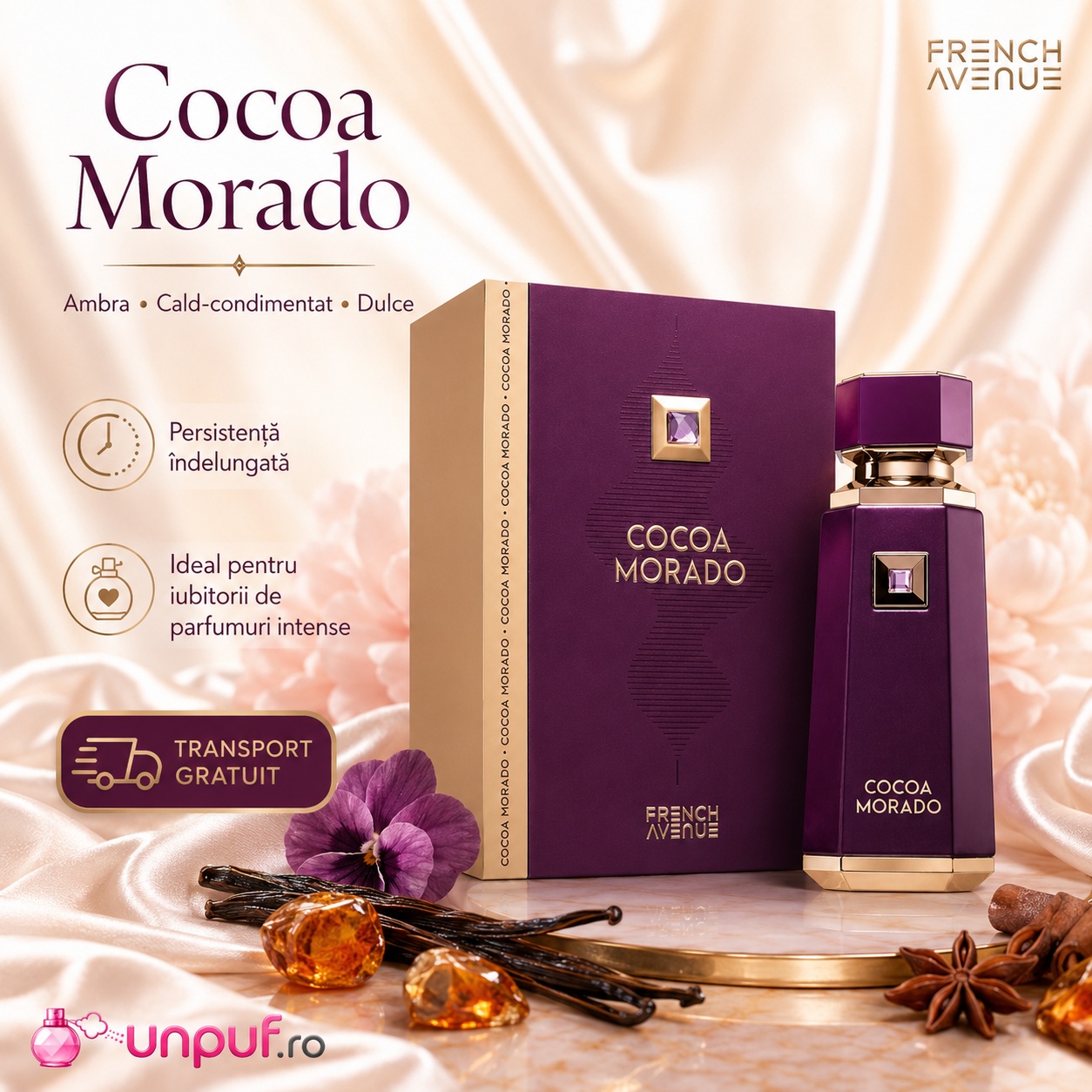 Acorduri principale Cocoa Morado cu ambră, cald condimentat, dulce, vanilie și persistență &icirc;ndelungată
