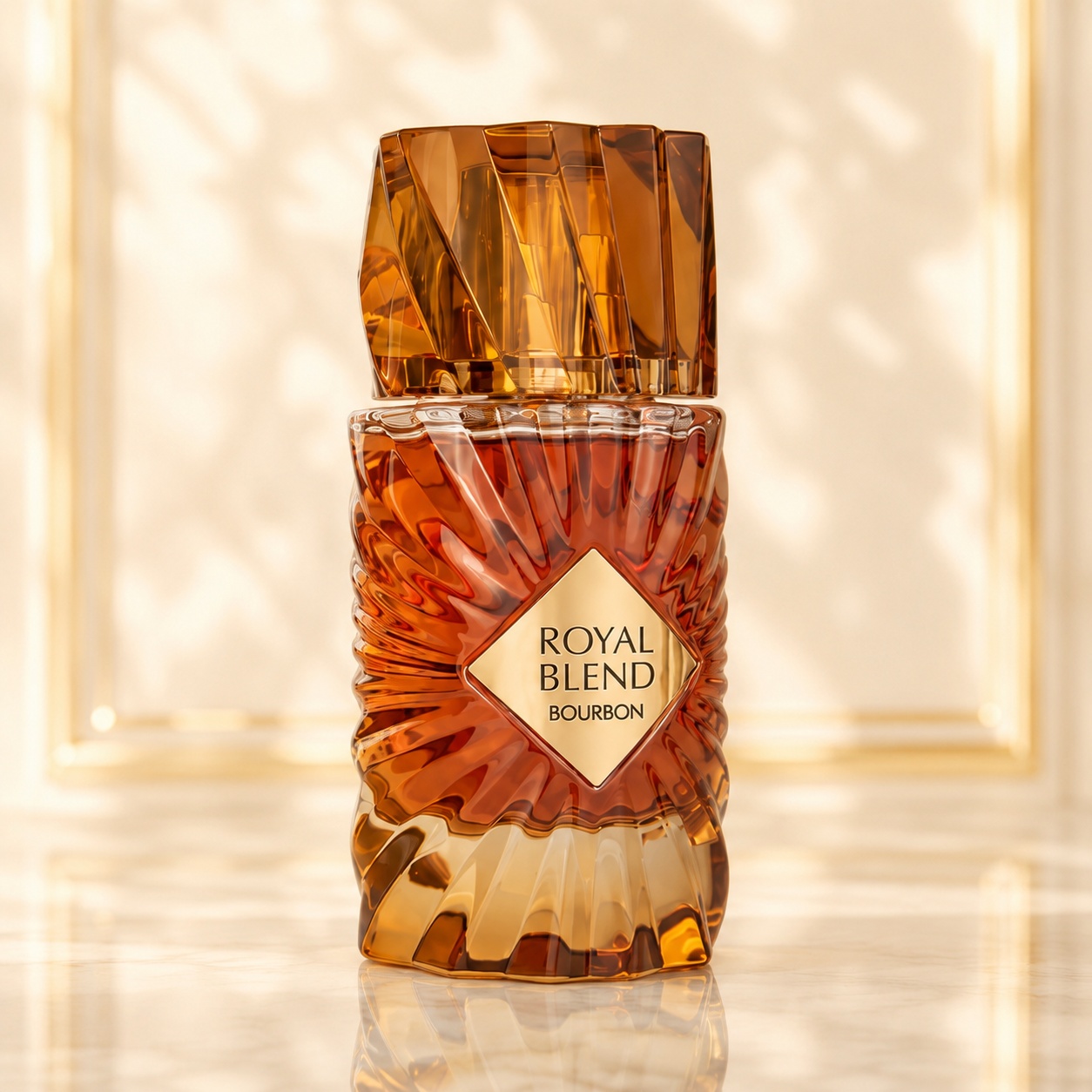 Royal Blend Bourbon French Avenue parfum unisex 100 ml sticlă sculptată ambrată cu detalii aurii