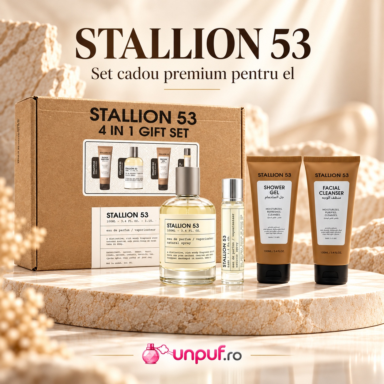 Emper Stallion 53 set cadou premium pentru el cu parfum și produse de îngrijire