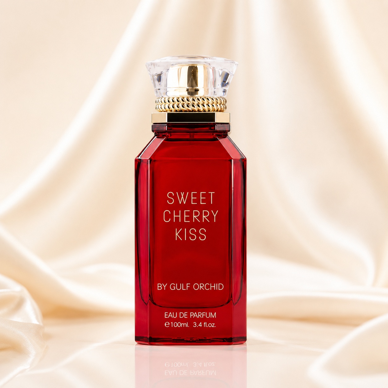 Flacon Gulf Orchid Sweet Cherry Kiss 100 ml roșu cireașă cu capac transparent multifacetat și guler auriu