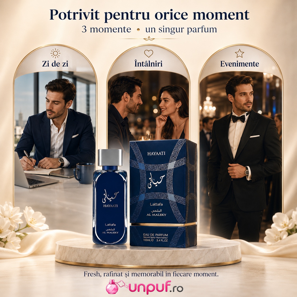 Hayaati Al Maleky Lattafa parfum bărbat 100 ml cu flacon albastru și cutie premium