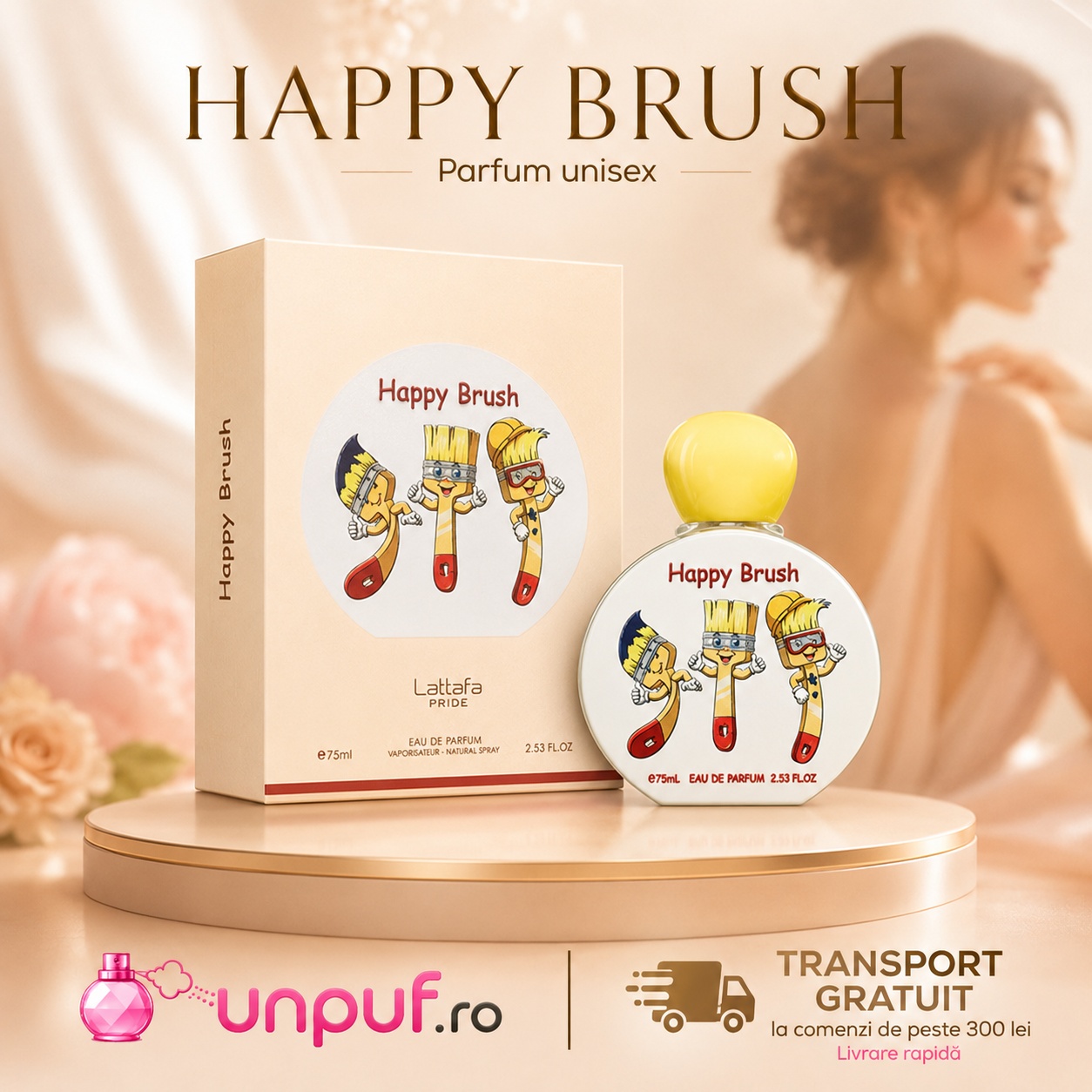Lattafa Happy Brush parfum arabesc unisex disponibil pe unpuf.ro cu transport gratuit peste 300 lei