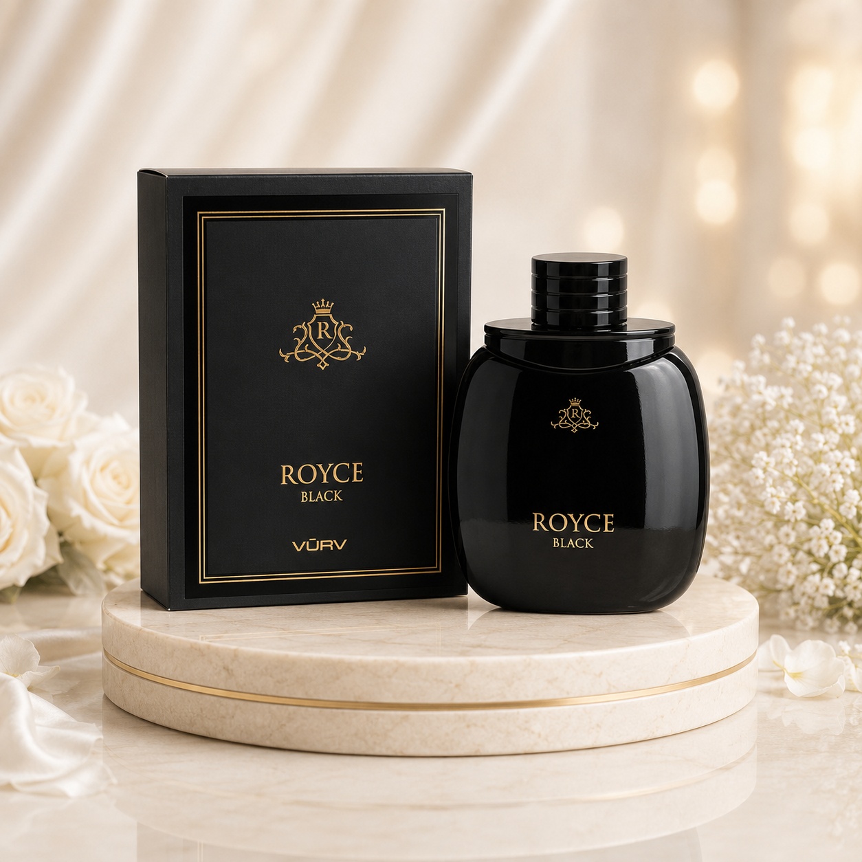 Parfum Arăbesc Lattafa Royce Black 100 ml pentru bărbat cu flacon negru lucios și cutie premium neagră cu detalii aurii
