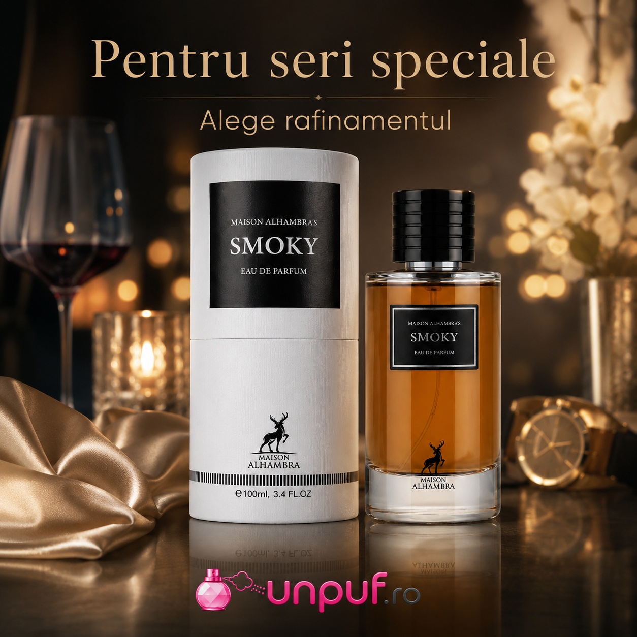 Maison Alhambra Smoky parfum potrivit pentru zi, seară, &icirc;nt&acirc;lniri și evenimente