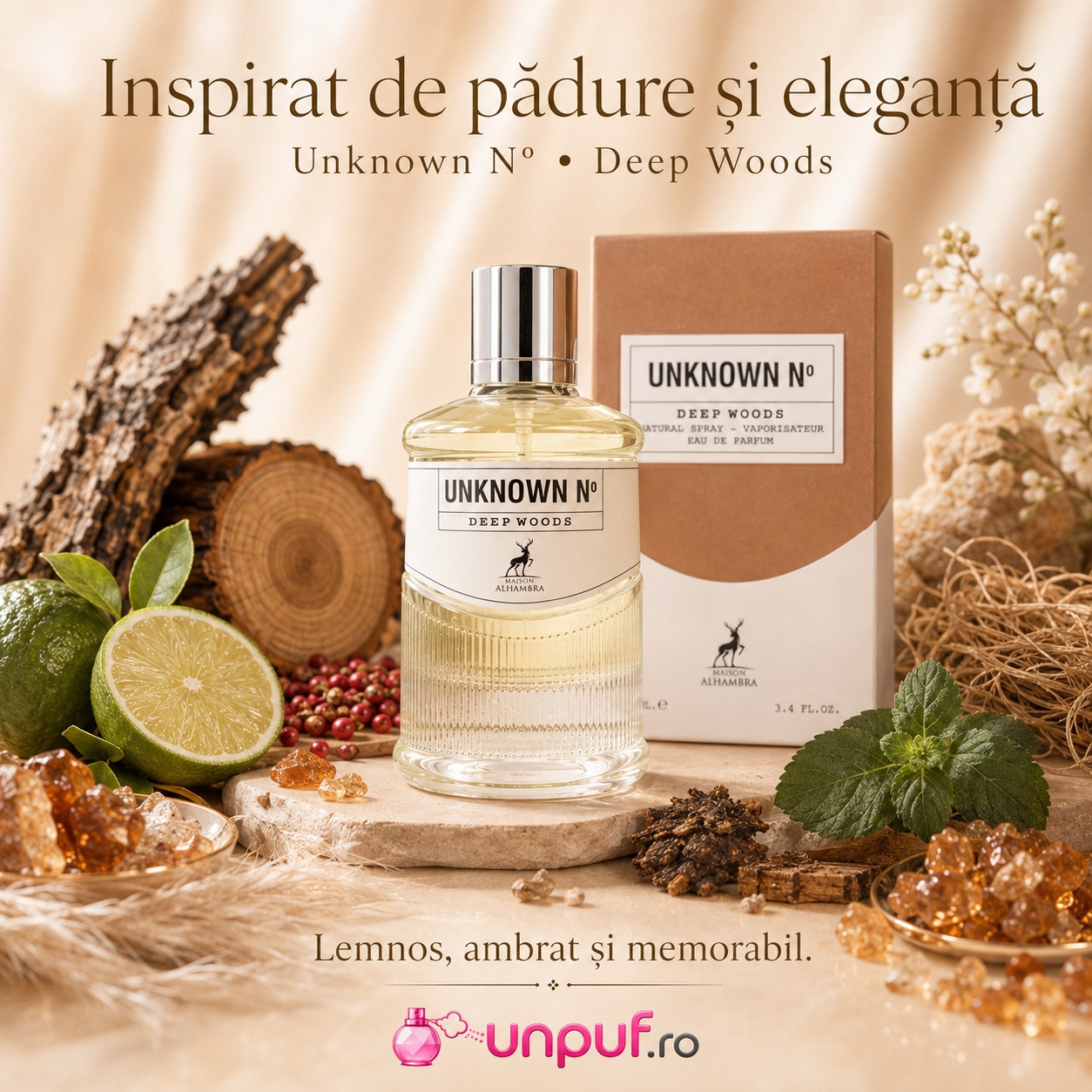 Unknown No Deep Woods inspirat de pădure și eleganță, parfum lemnos, ambrat și memorabil