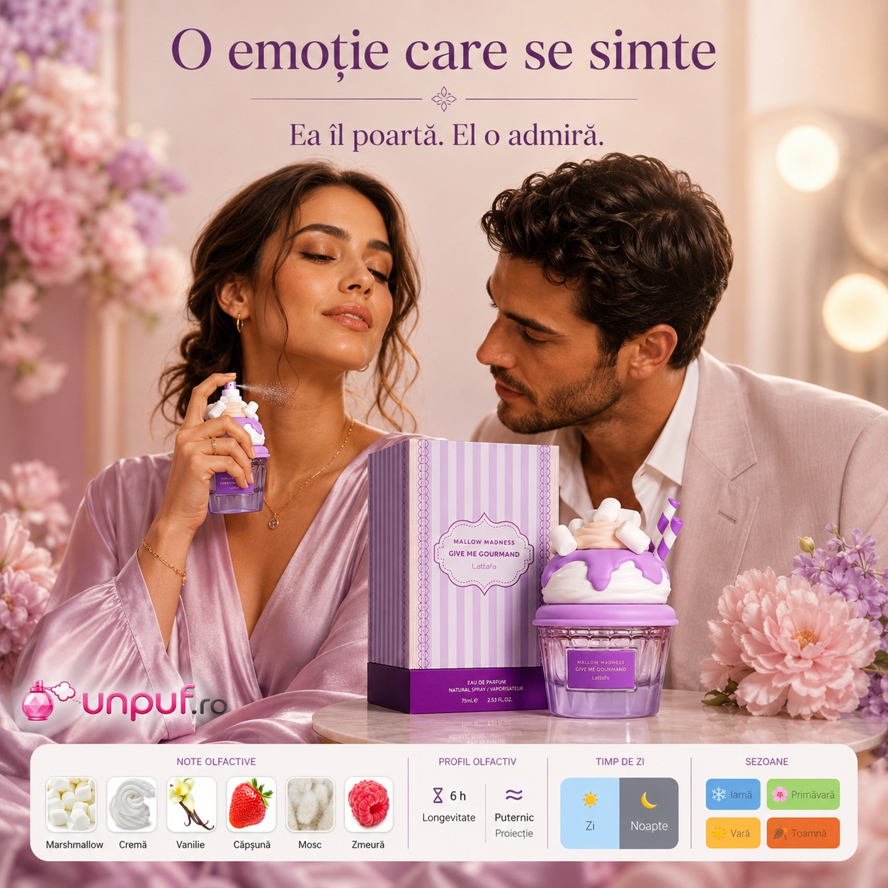 Mallow Madness Lattafa parfum romantic de damă dulce pufos și memorabil