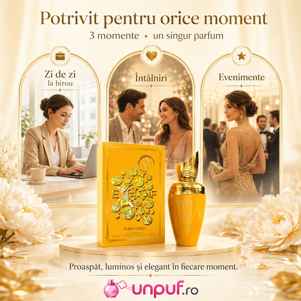 Parfum Milestone Exelof Pure Gold potrivit pentru zi de zi la birou &icirc;nt&acirc;lniri și evenimente