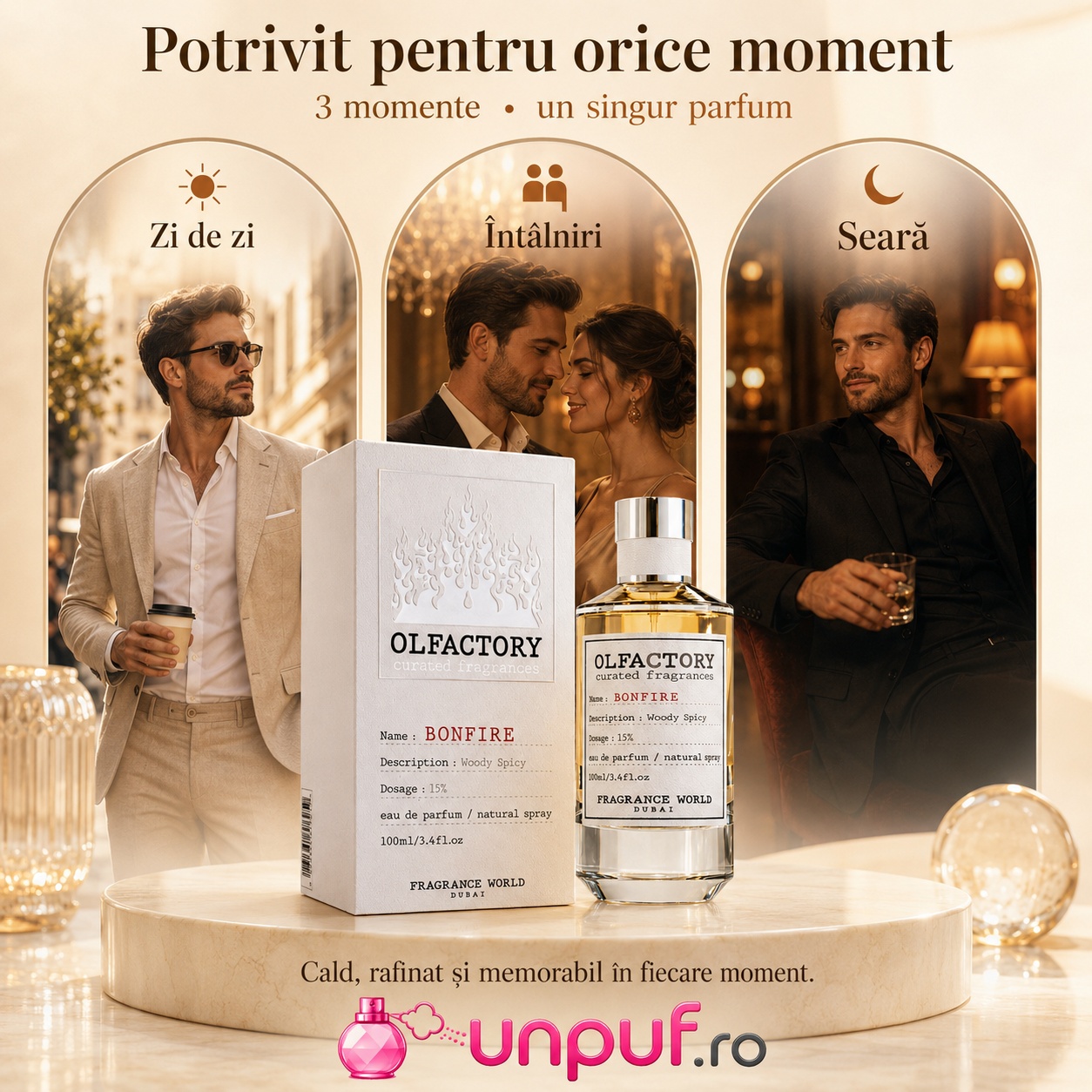 Olfactory Bonfire Fragrance World potrivit pentru zi de zi întâlniri și seară parfum cald rafinat și memorabil