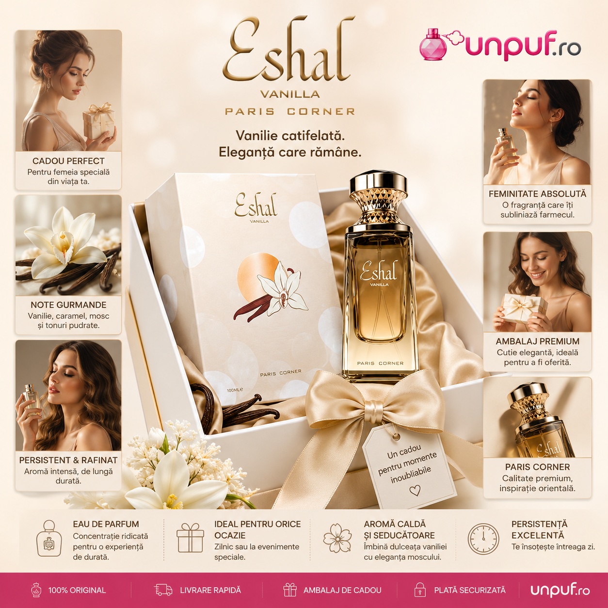 Paris Corner Eshal Vanilla cadou premium pentru femei, parfum dulce și elegant