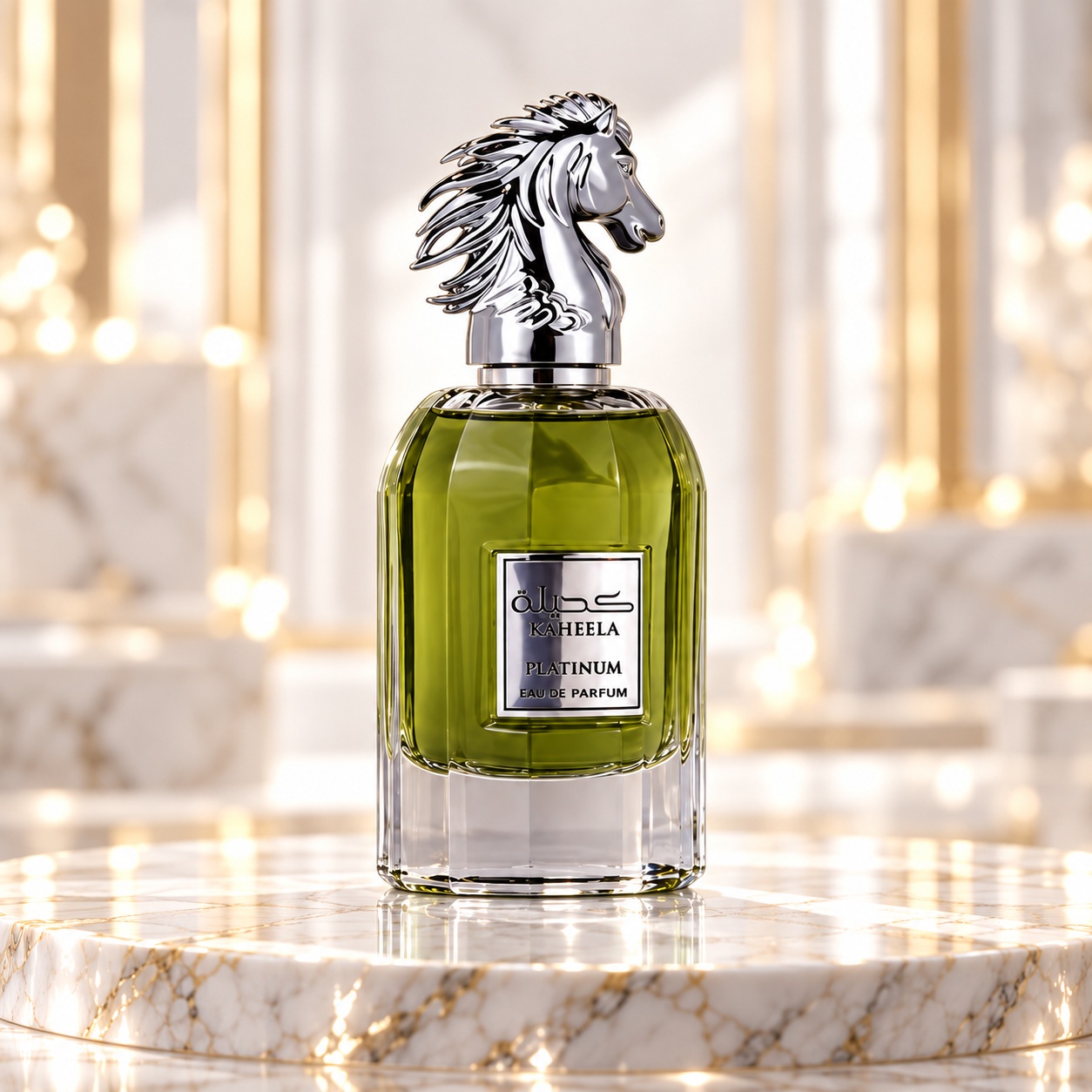 Flacon Kaheela Platinum Paris Corner 85 ml verde cu capac cal argintiu și design premium