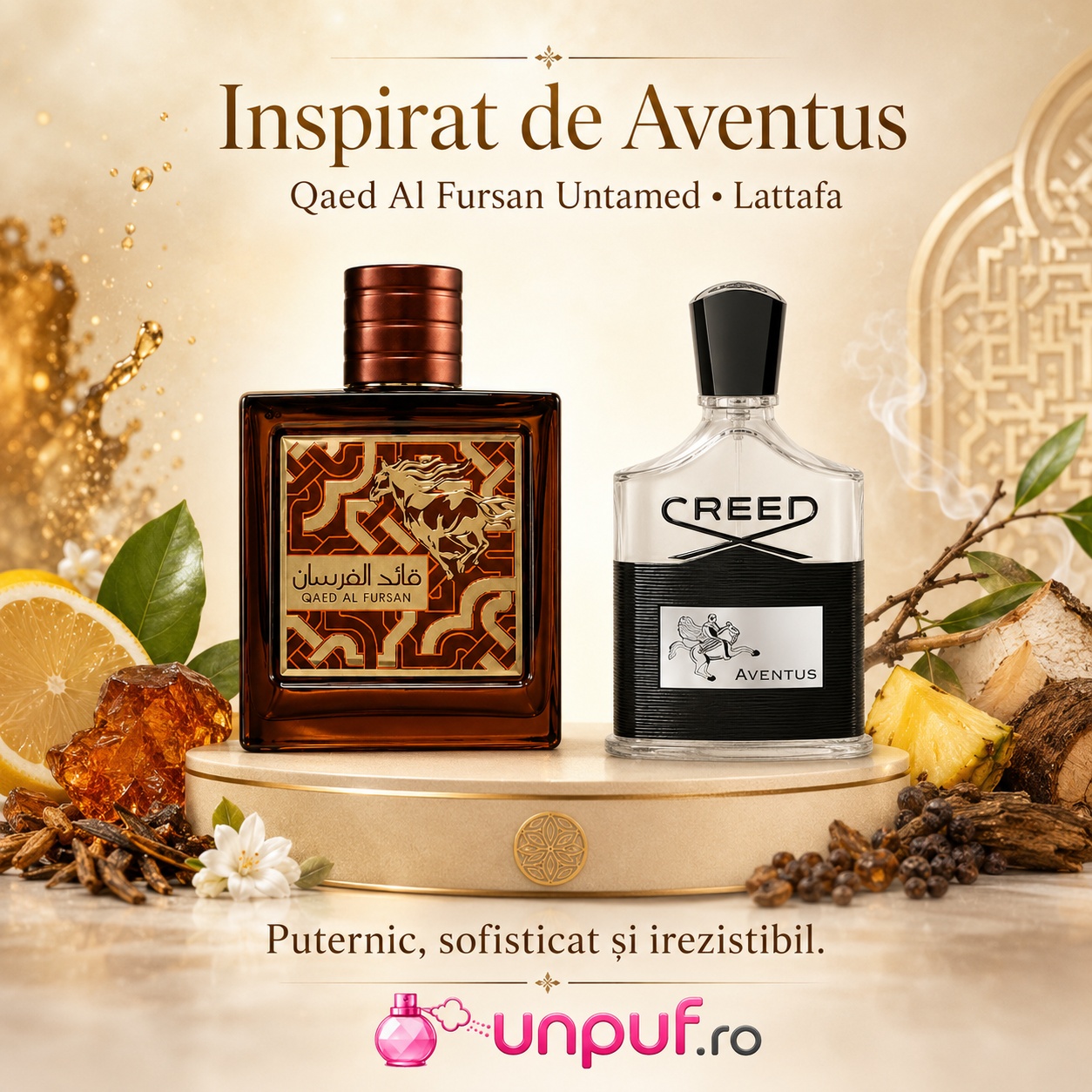 Qaed Al Fursan Untamed Lattafa parfum lemnos condimentat, intens, elegant și masculin