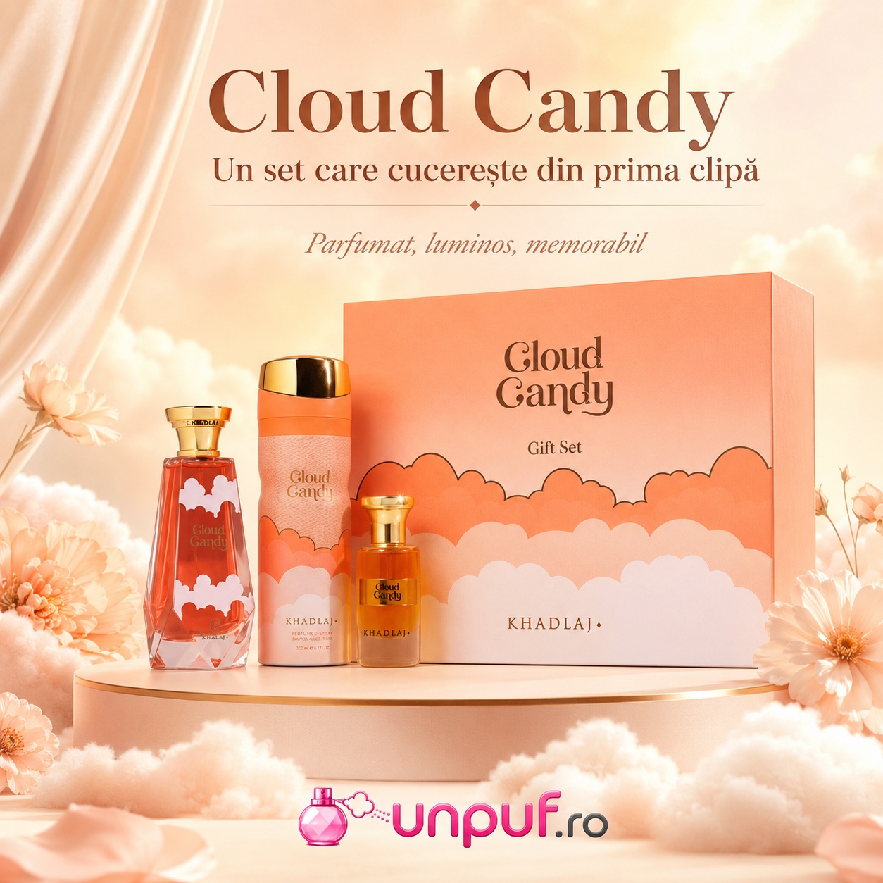 Khadlaj Cloud Candy profil olfactiv dulce, fructat, cremos și moscat