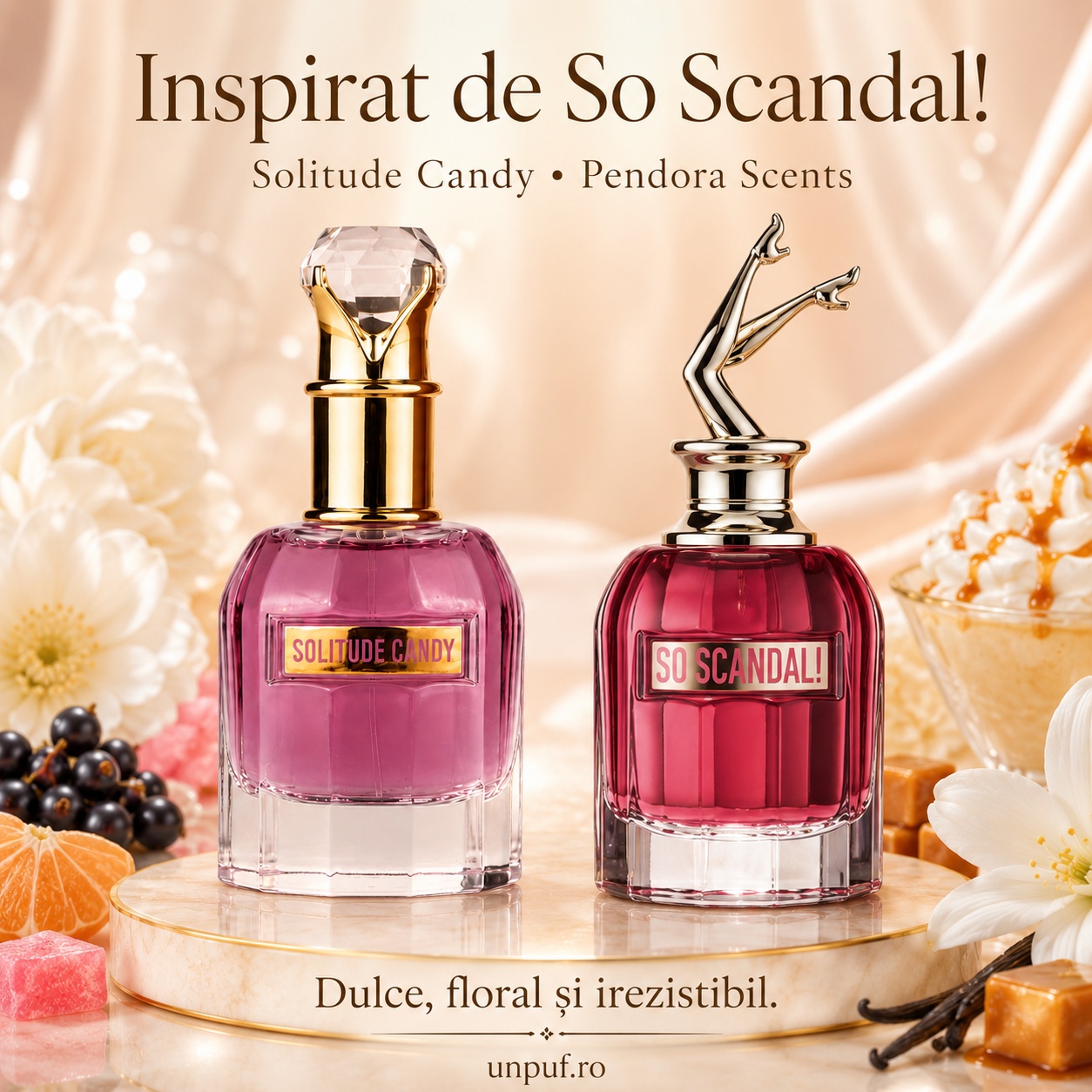 Solitude Candy Pendora Scents inspirat de So Scandal Jean Paul Gaultier, parfum dulce floral și irezistibil