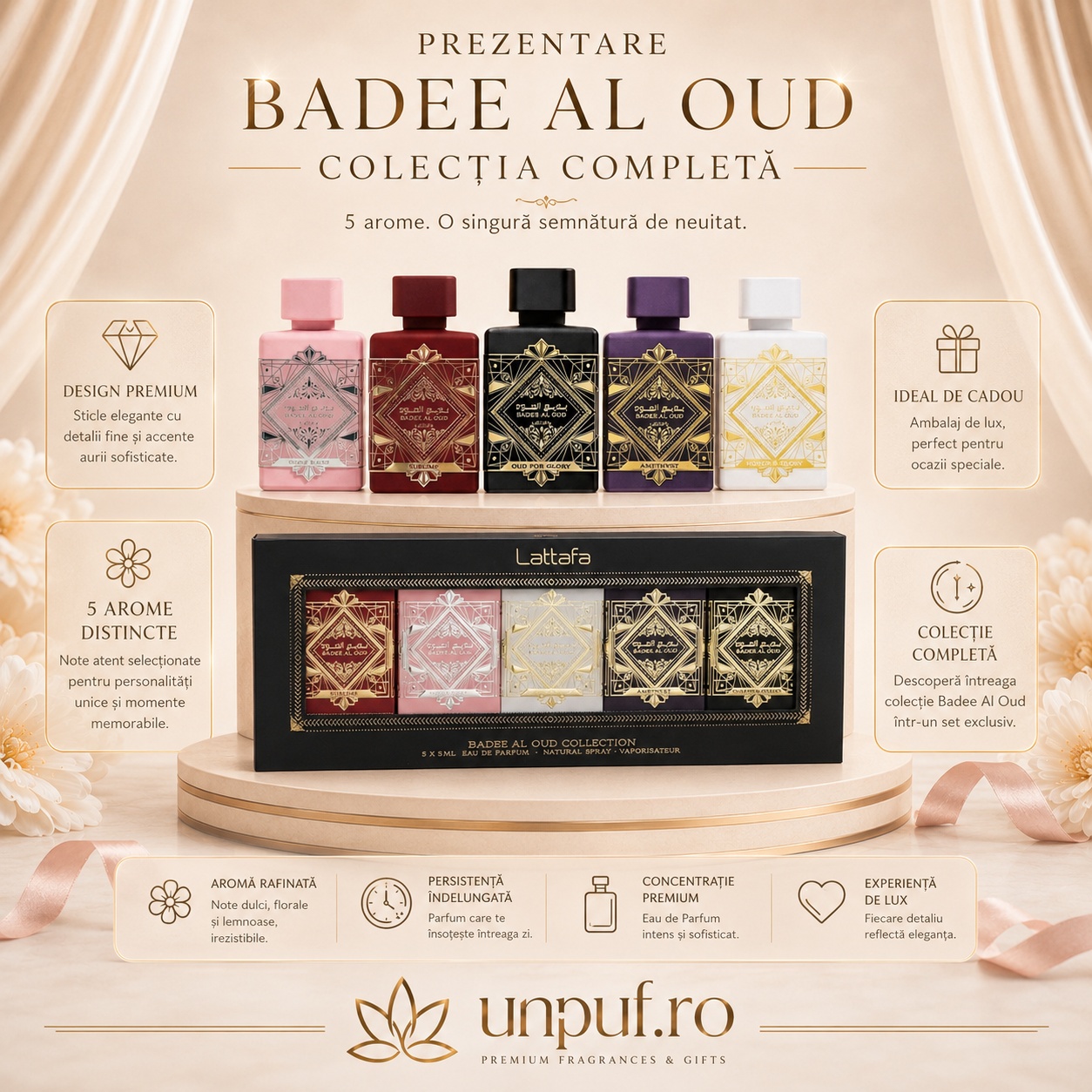 Prezentare Lattafa Badee Al Oud Collection, colecție completă cu cinci arome distincte