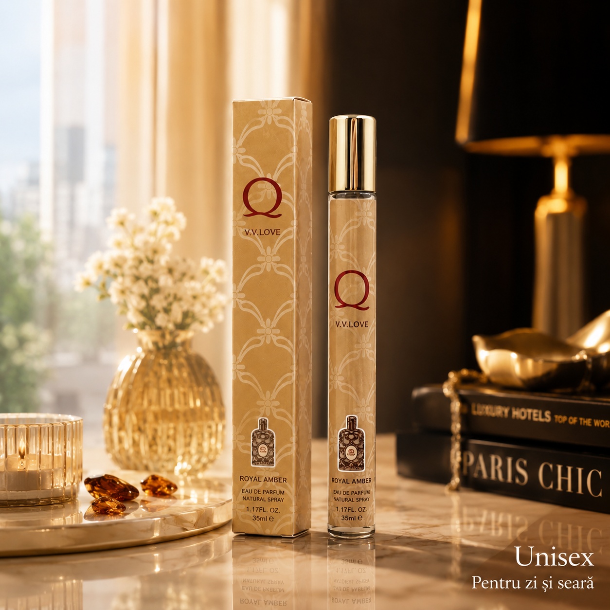 Parfum Royal Amber 35 ml unisex potrivit pentru zi și seară aromă elegantă dulce fructată și ambrată