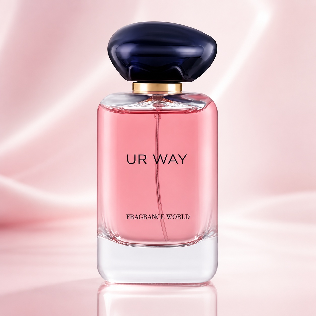 Flacon UR Way Fragrance World 100 ml Apă de Parfum pentru damă cu lichid roz și capac bleumarin