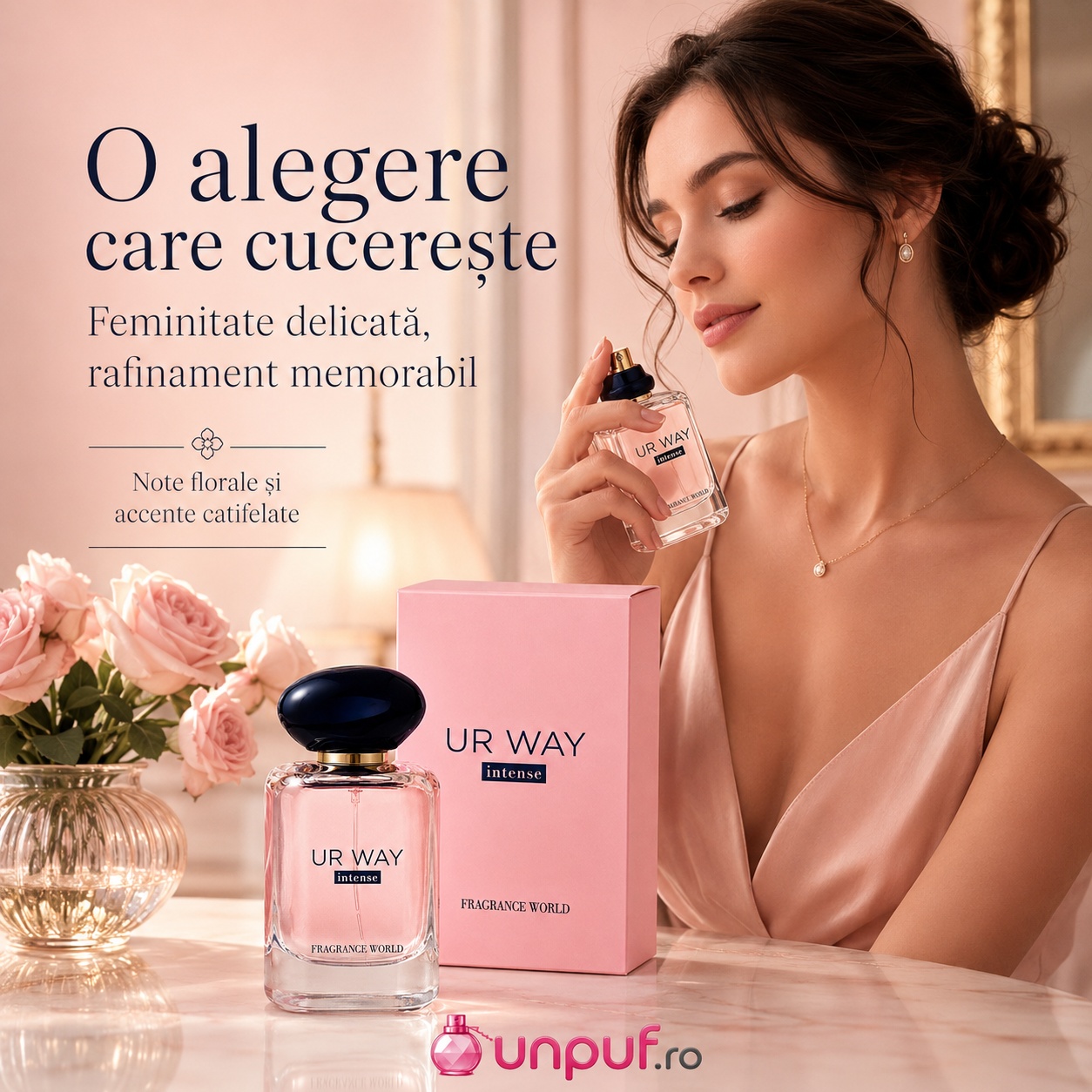 UR Way Intense Fragrance World parfum de damă feminin, delicat și memorabil cu note florale și accente catifelate