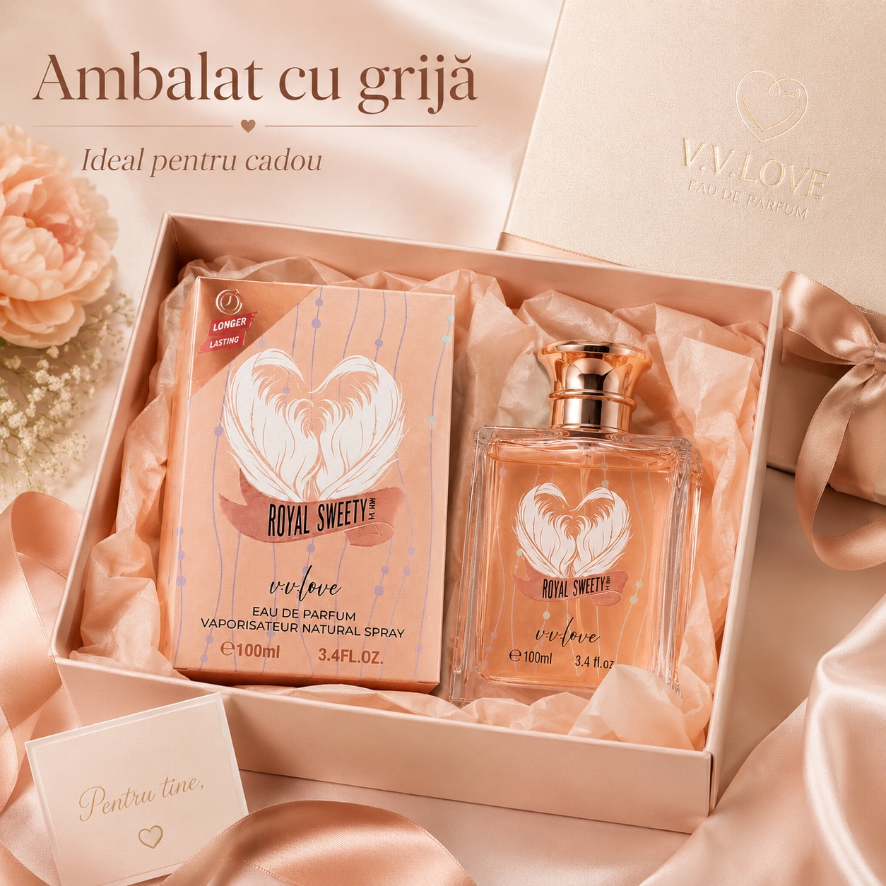 Parfum V.V. Love Royal Sweety ambalat cu grijă ideal pentru cadou