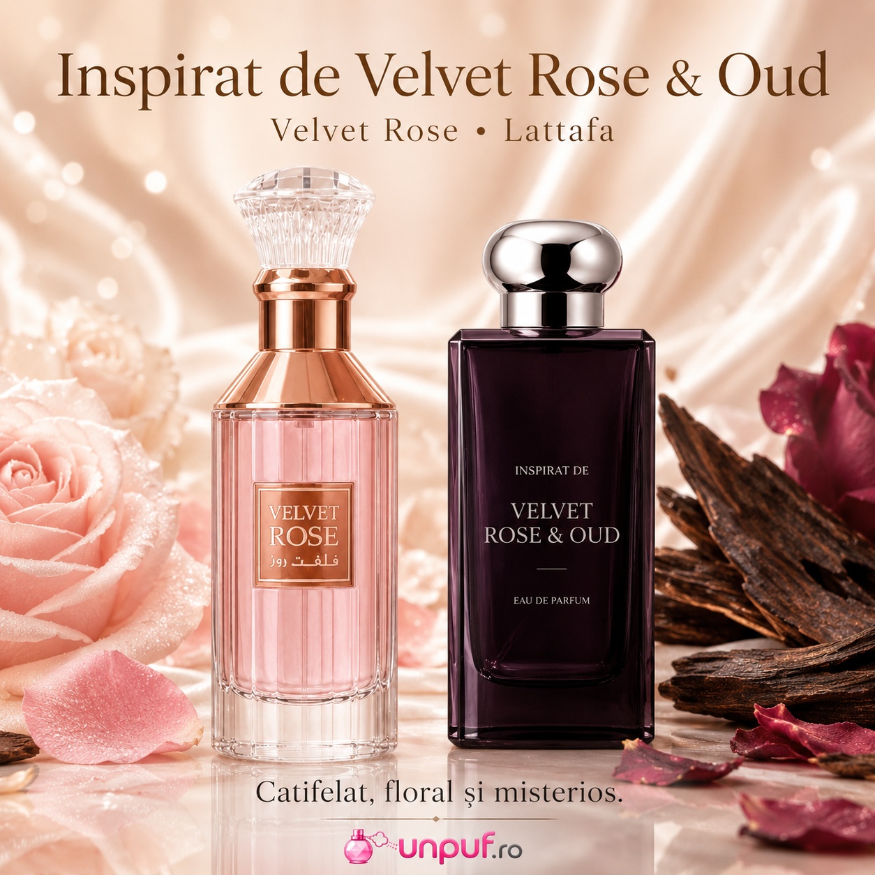 Velvet Rose Lattafa inspirat de Velvet Rose & Oud, parfum arabesc floral oriental, delicat și elegant