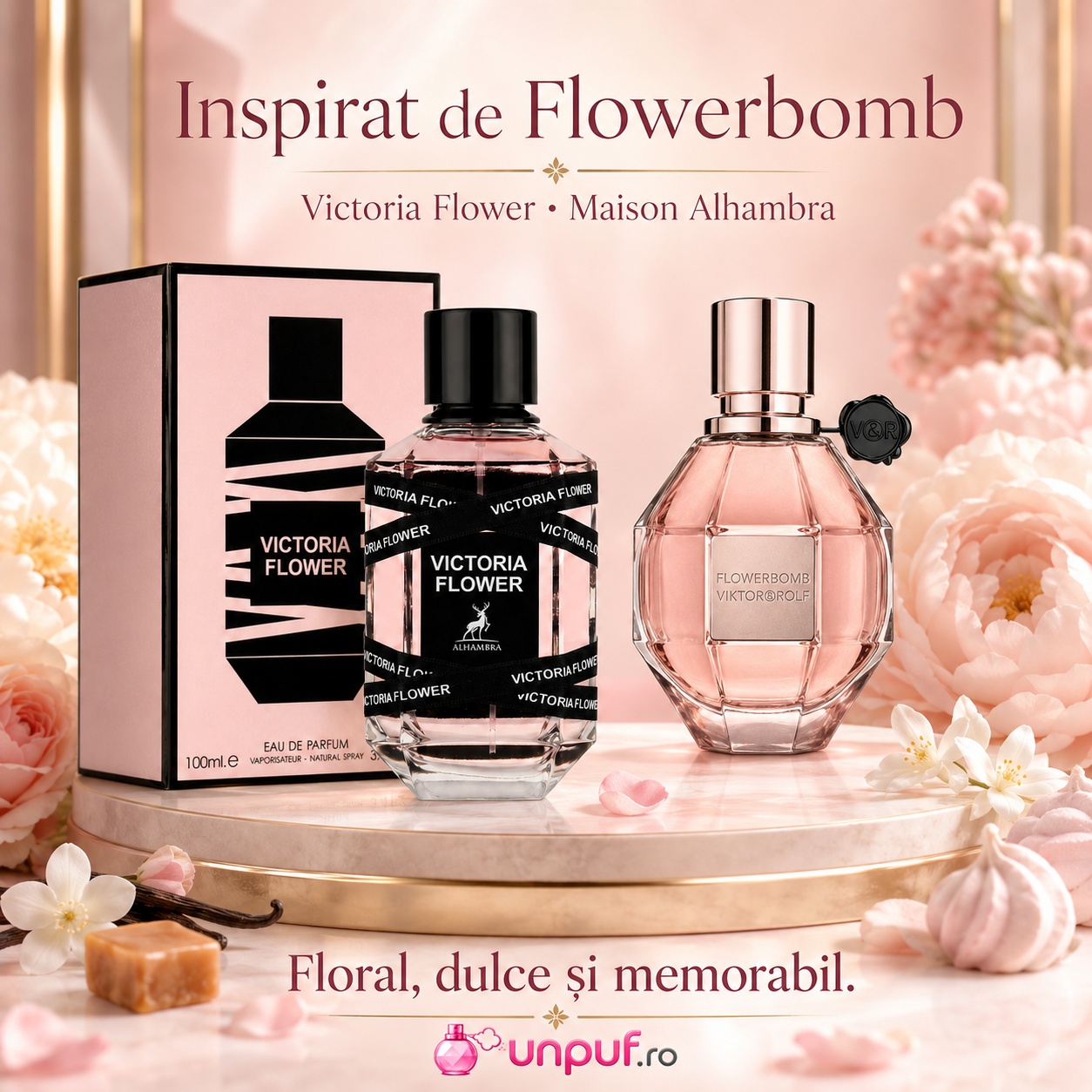 Victoria Flower Maison Alhambra inspirat de Flowerbomb Viktor and Rolf parfum floral dulce și memorabil