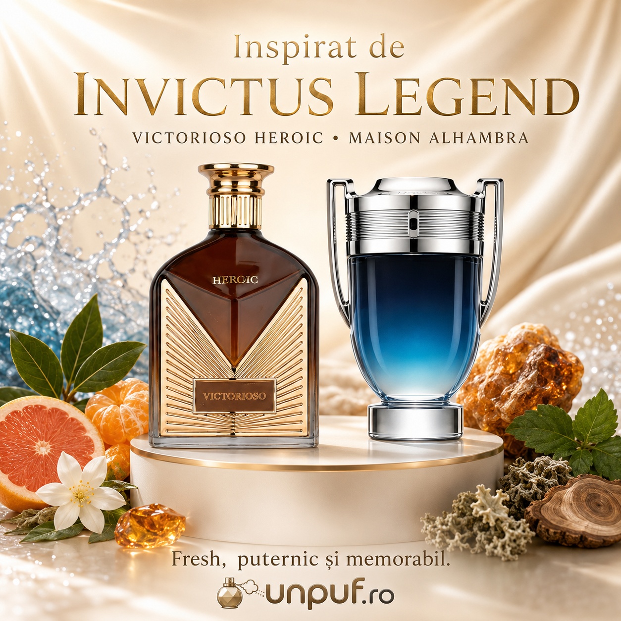 Victorioso Heroic Maison Alhambra inspirat de Invictus Legend Paco Rabanne, parfum fresh, puternic și memorabil