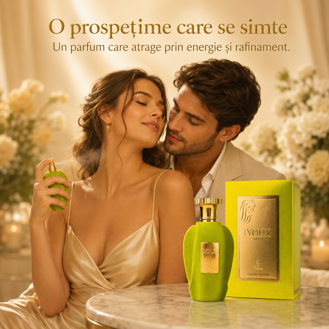 Voux Zingy Emir parfum unisex proaspăt pentru &icirc;nt&acirc;lniri romantice și momente speciale
