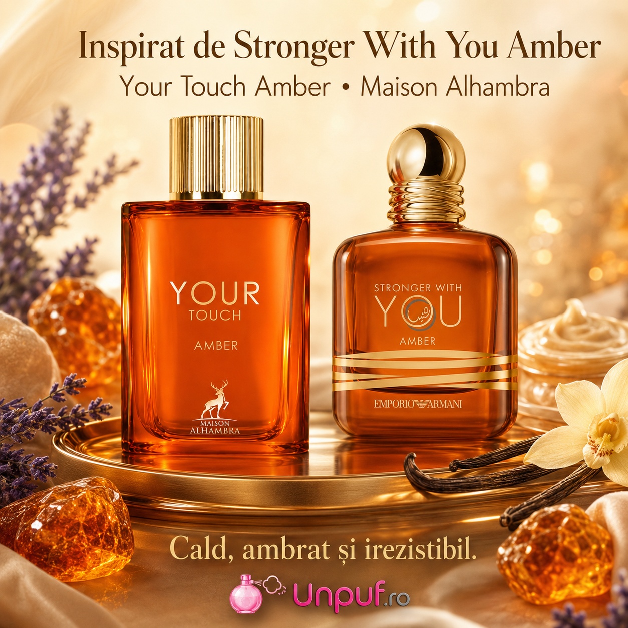 Your Touch Amber Maison Alhambra inspirat de Stronger With You Amber Giorgio Armani, parfum cald, ambrat și irezistibil