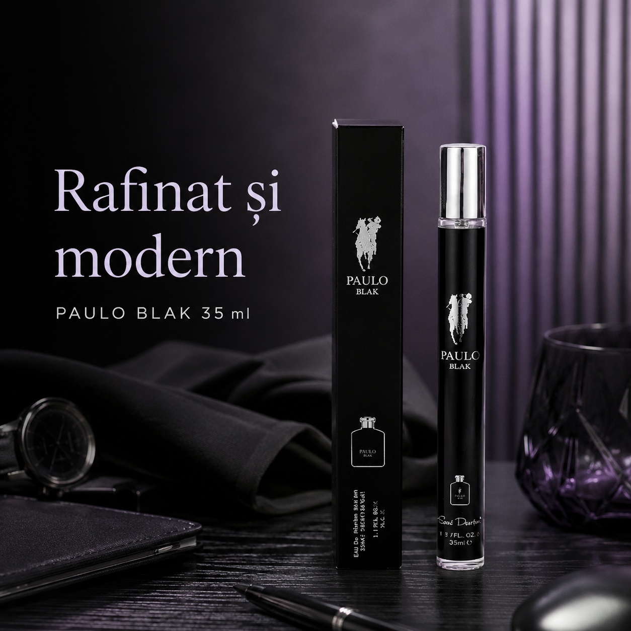 Paulo Blak 35 ml rafinat și modern, parfum bărbat cu design elegant negru