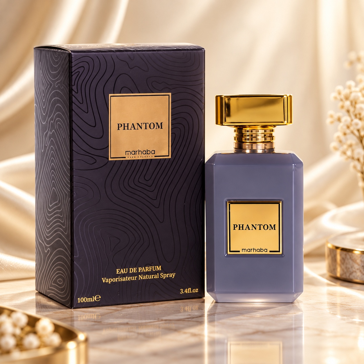 Phantom Marhaba Eau de Parfum 100 ml cu sticlă mov și cutie neagră premium