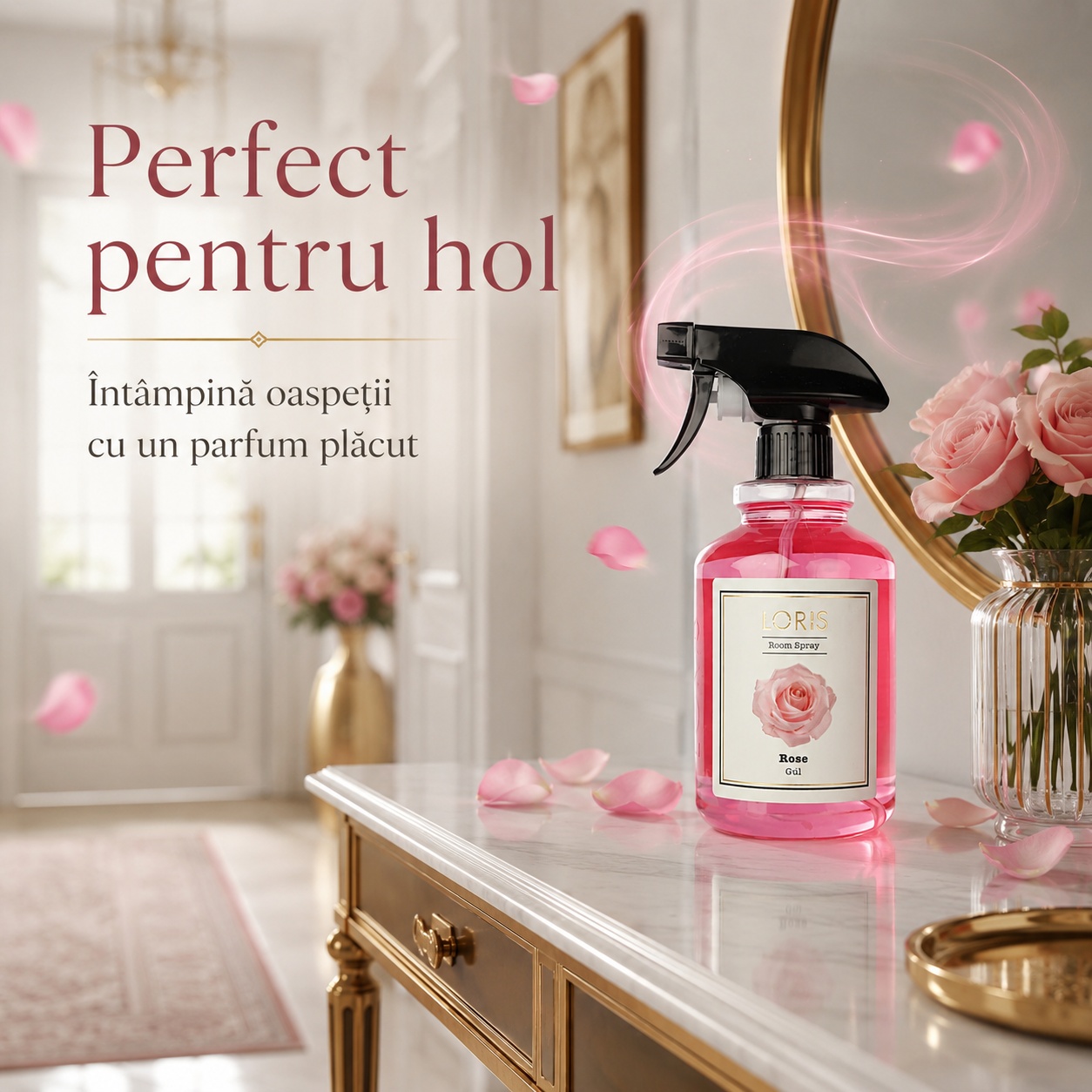 Spray Odorizant Loris Pafum Rose perfect pentru hol parfum plăcut pentru oaspeți