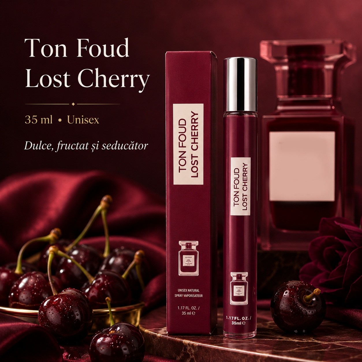 Ton Foud Lost Cherry 35 ml unisex, parfum dulce fructat și seducător, format compact