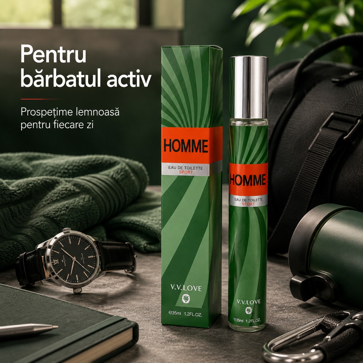 Parfum Homme Sport 35 ml pentru bărbatul activ prospețime lemnoasă pentru fiecare zi
