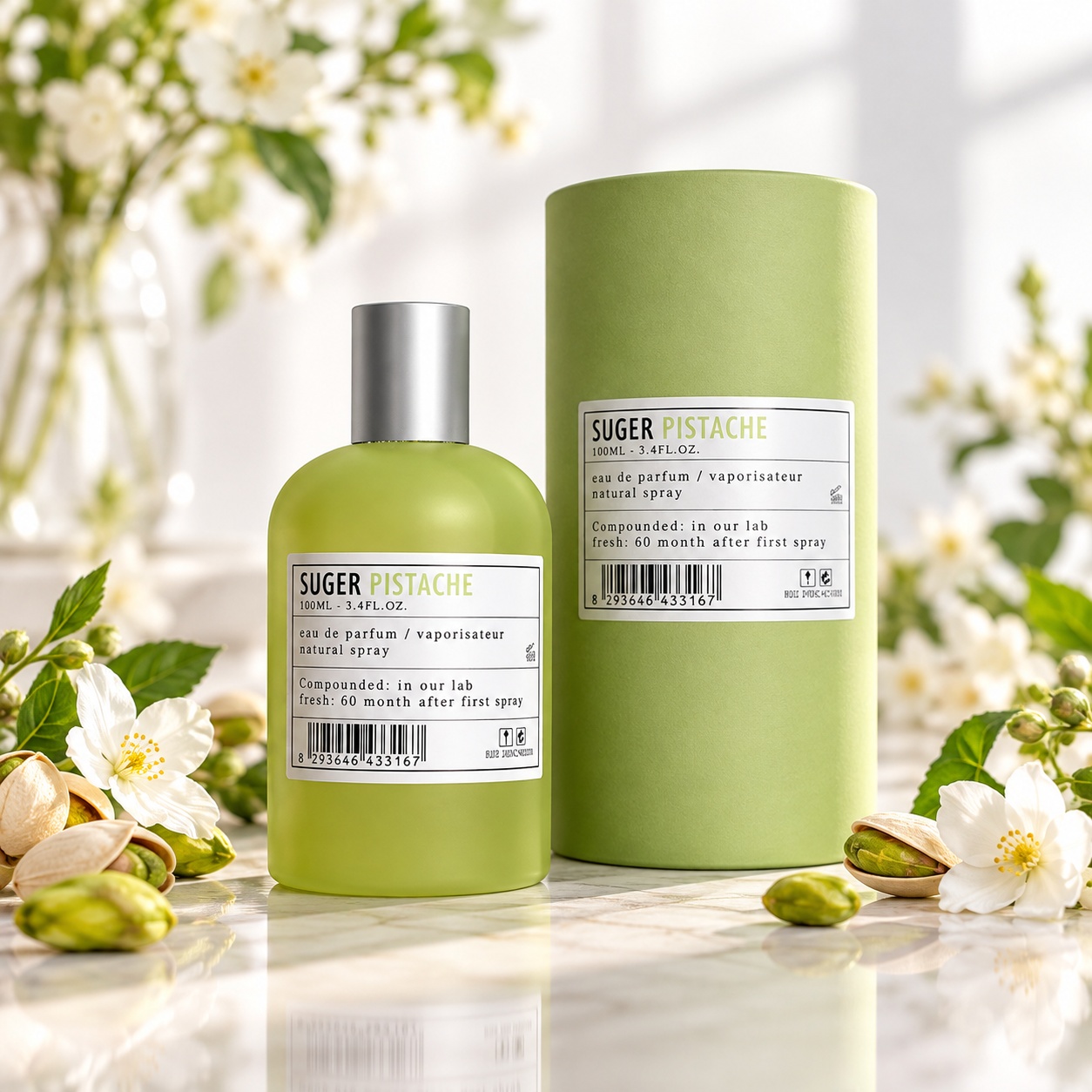 Aro-Fac Pistache Suger Eau de Parfum 100 ml parfum unisex oriental gurmand cu flacon verde și cutie premium