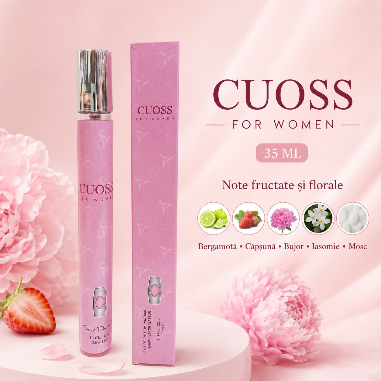 Cuoss For Women 35 ml note fructate și florale bergamotă căpșună bujor iasomie și mosc