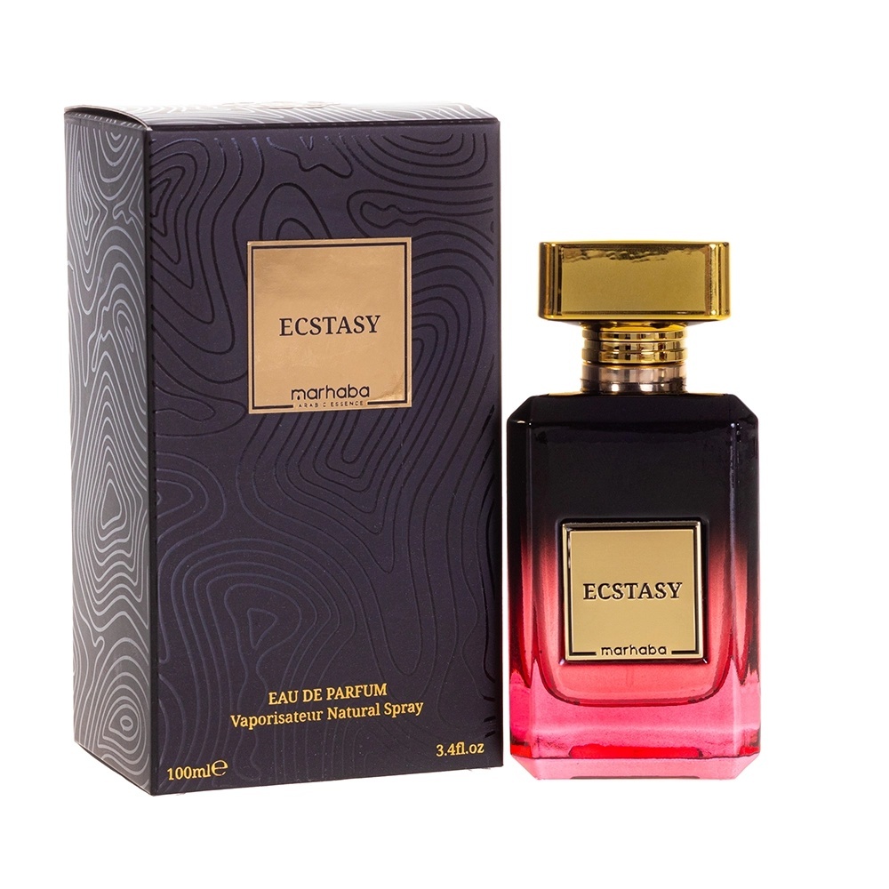 Ecstasy Marhaba Eau de Parfum 100 ml cu flacon și cutie pe fundal alb