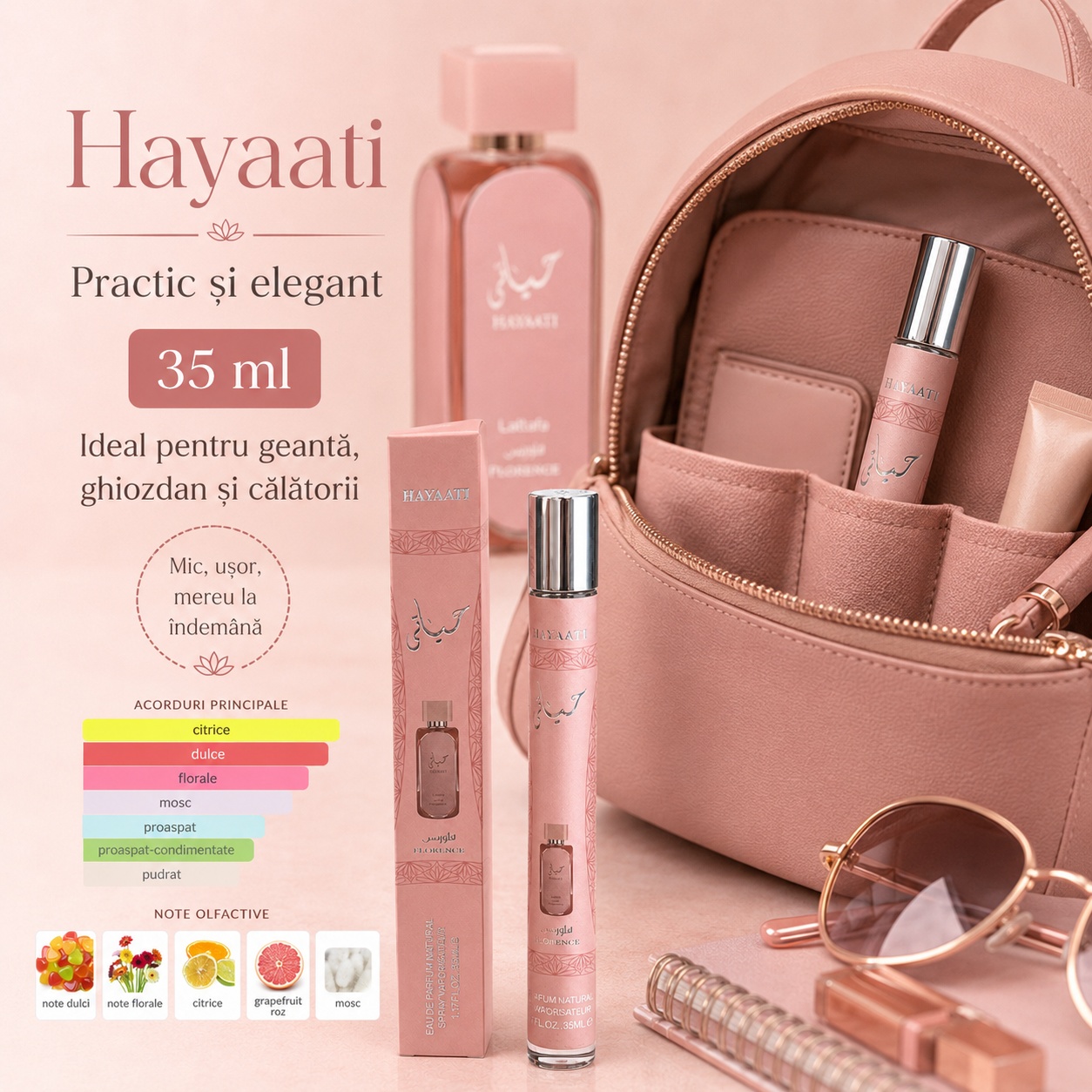 Hayaati 35 ml practic și elegant, ideal pentru geantă, ghiozdan și călătorii
