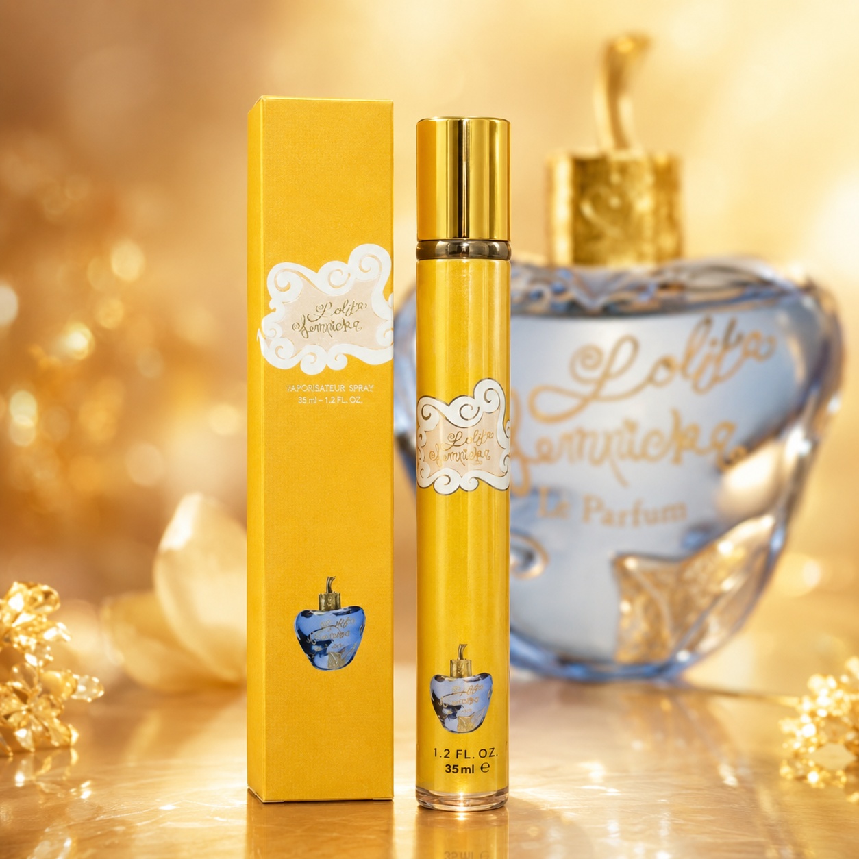 Parfum Lulita Lampicke 35 ml damă cu ambalaj galben elegant și design inspirat de Lolita Lempicka