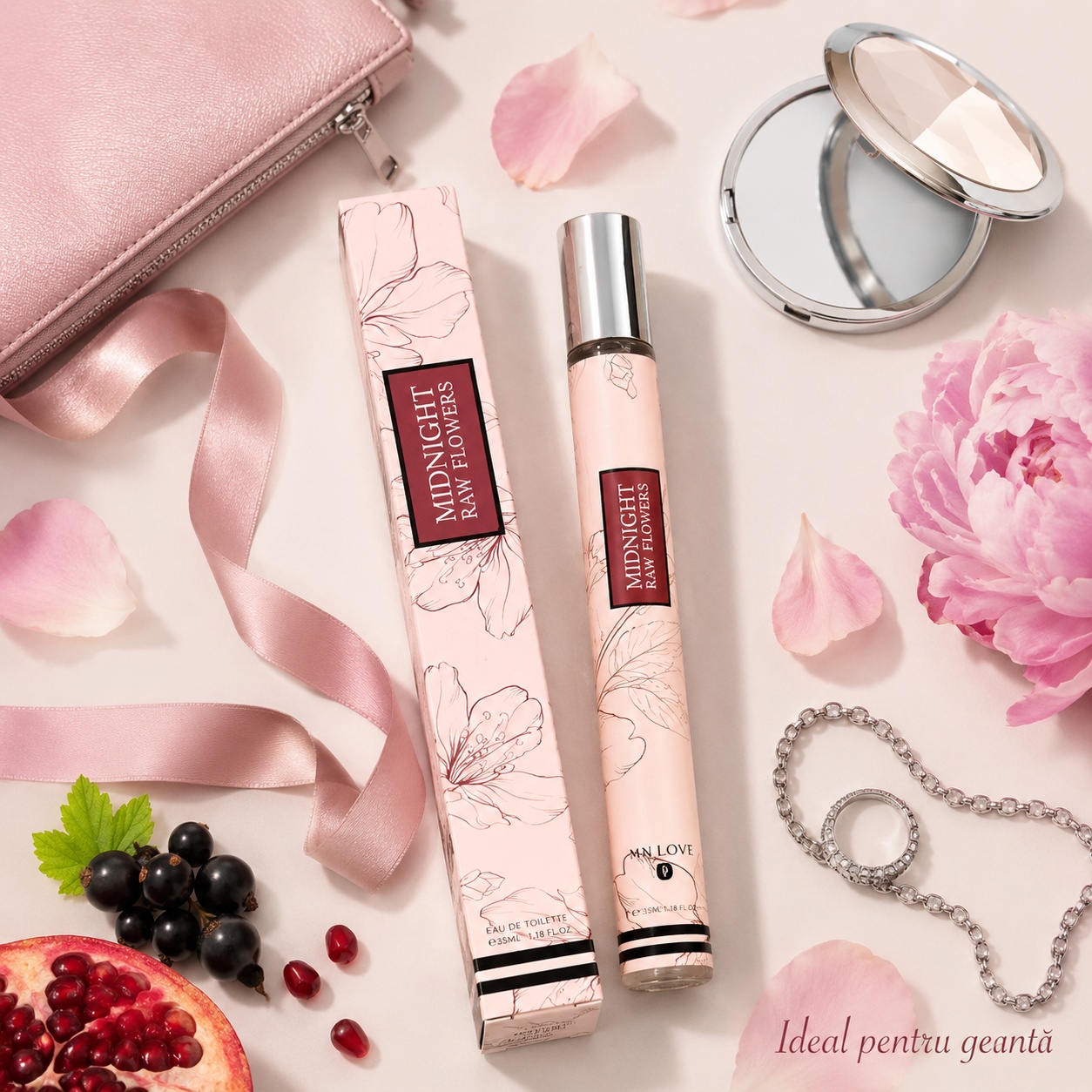 Midnight Raw Flowers 35 ml ideal pentru geantă, parfum compact pentru femei